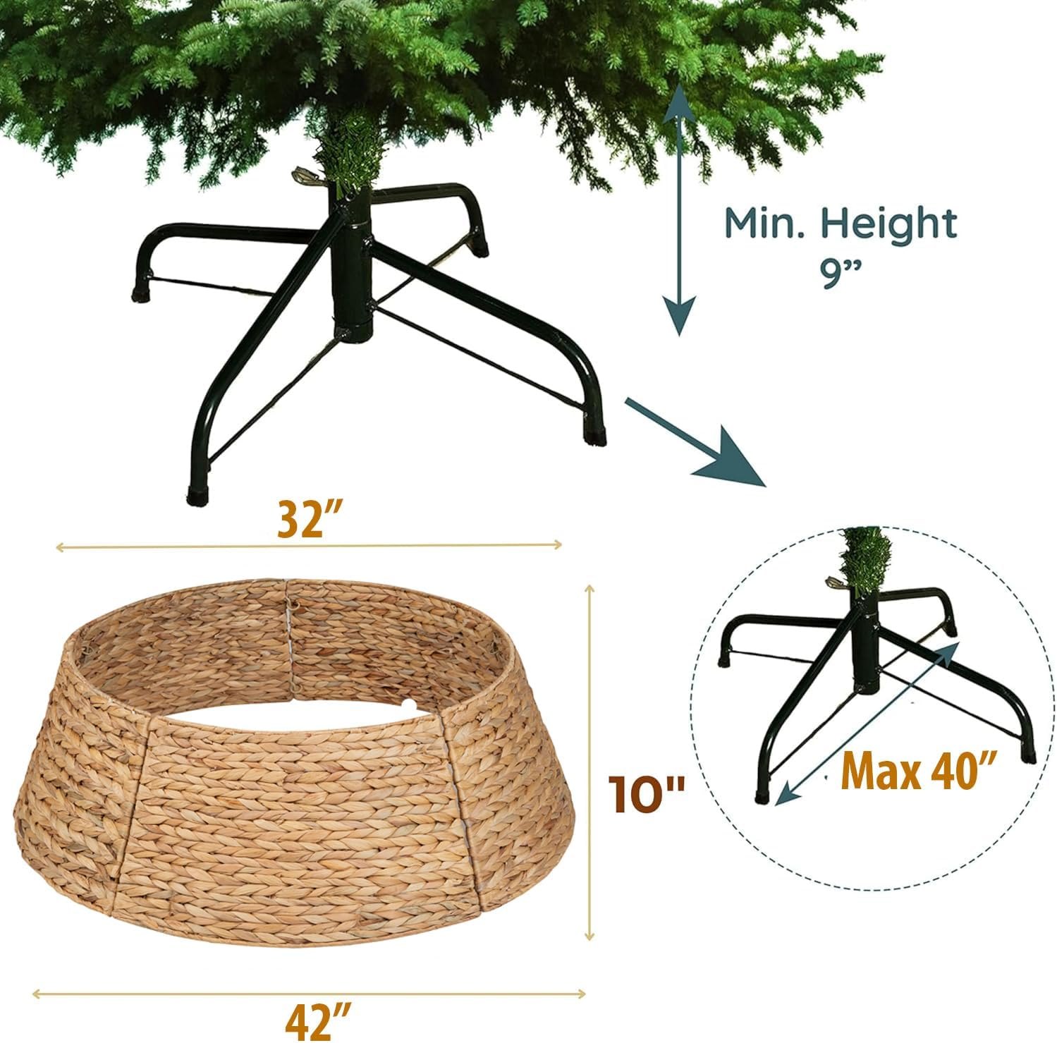 KOLWOVEN 42in Christmas Tree Collar, Christmas Tree Ring Adjustable Water Hyacinth Skirt, Christmas Tree Skirt for Decoration, Base Protection from Pets (Water Hyacinth) Natural Already Checked Out — photo 6