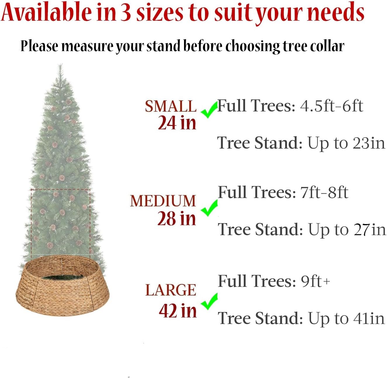 KOLWOVEN 42in Christmas Tree Collar, Christmas Tree Ring Adjustable Water Hyacinth Skirt, Christmas Tree Skirt for Decoration, Base Protection from Pets (Water Hyacinth) Natural Already Checked Out — photo 8