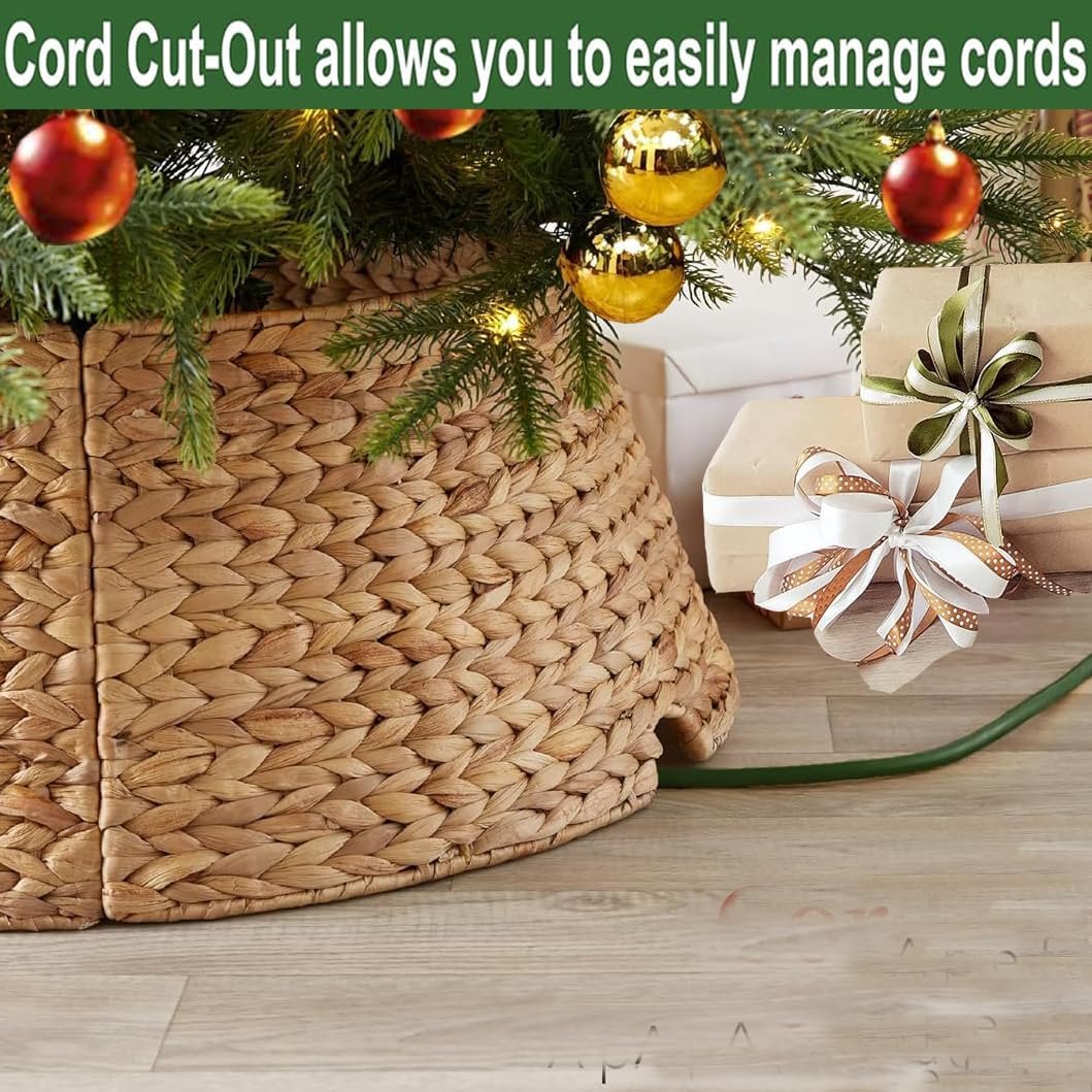 KOLWOVEN 42in Christmas Tree Collar, Christmas Tree Ring Adjustable Water Hyacinth Skirt, Christmas Tree Skirt for Decoration, Base Protection from Pets (Water Hyacinth) Natural Already Checked Out — photo 9