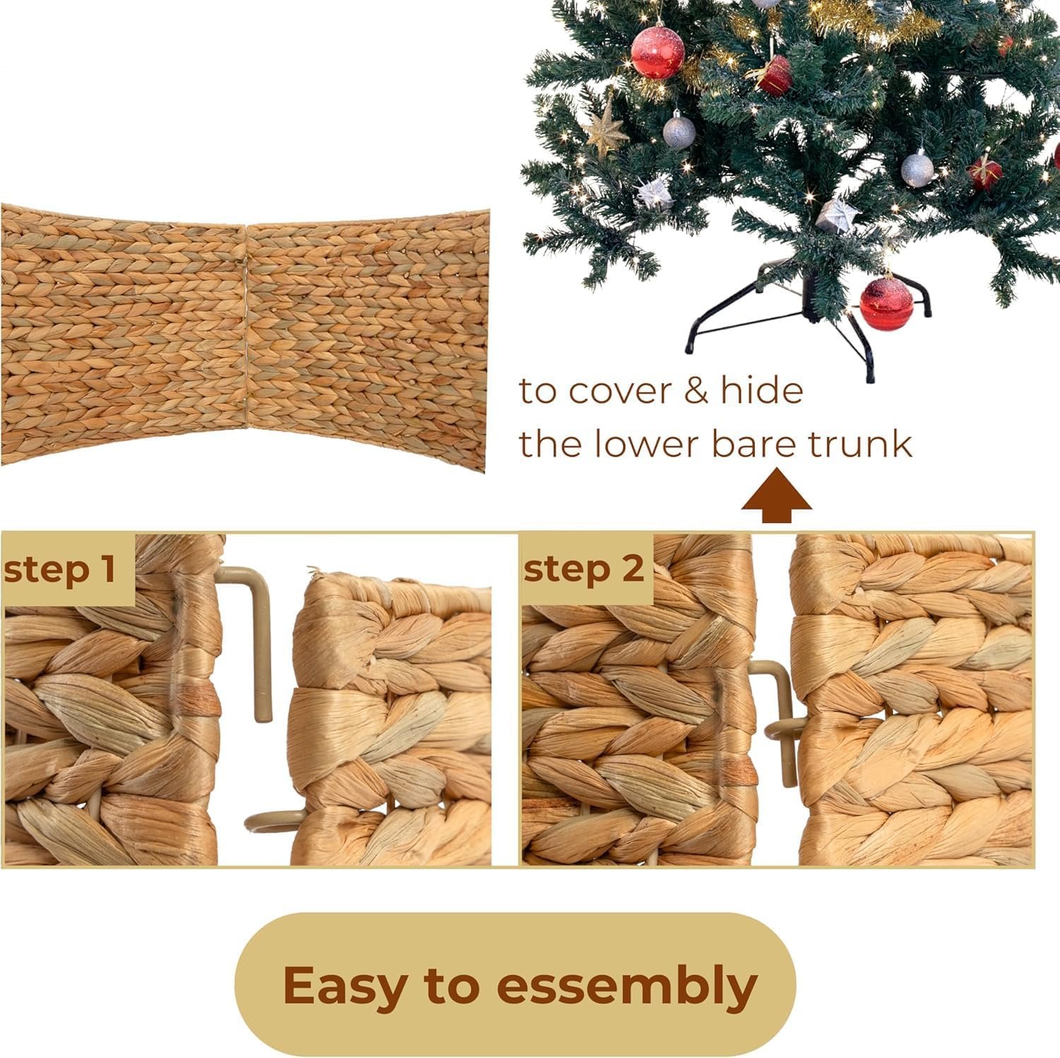 KOLWOVEN 42in Christmas Tree Collar, Christmas Tree Ring Adjustable Water Hyacinth Skirt, Christmas Tree Skirt for Decoration, Base Protection from Pets (Water Hyacinth) Natural Already Checked Out — photo 12