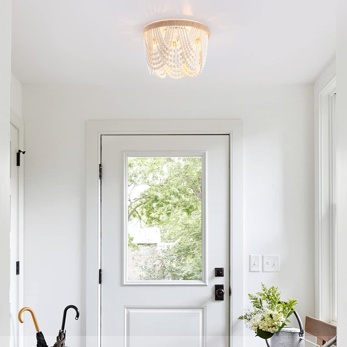 VILUXY Bohemia Wood Beaded Flush Mount Ceiling Light Antique Rustic Mini Chandelier White Finishing for Bedroom,Nursery Room, Girl Room, Hallway, Entryway, Passway, Dining Room, 3-Light PM — photo 7