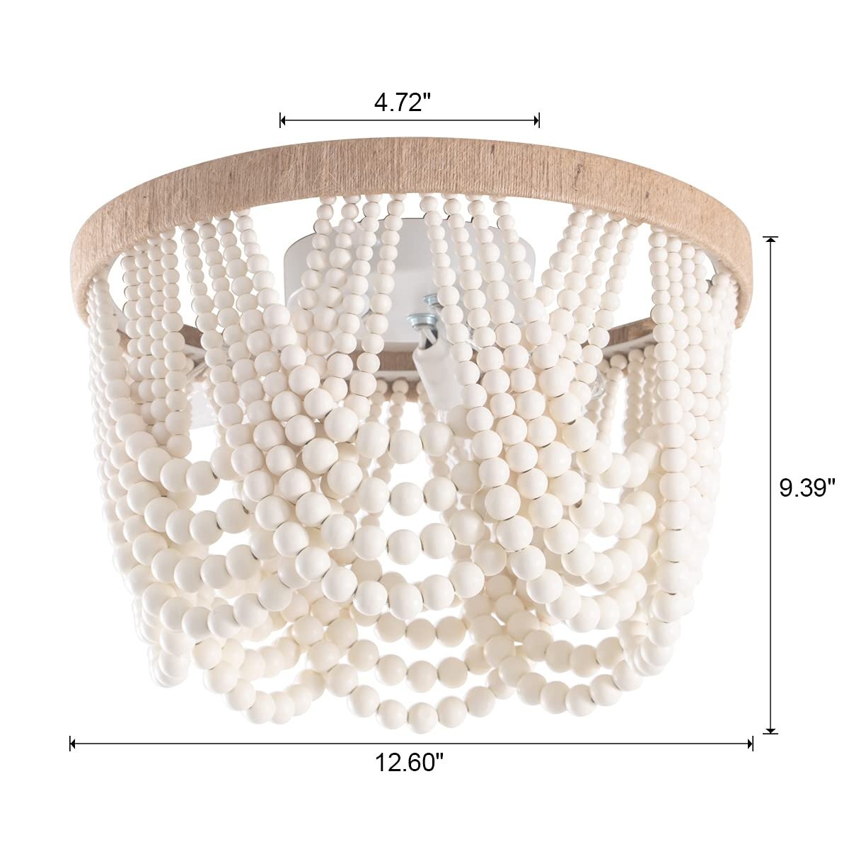 VILUXY Bohemia Wood Beaded Flush Mount Ceiling Light Antique Rustic Mini Chandelier White Finishing for Bedroom,Nursery Room, Girl Room, Hallway, Entryway, Passway, Dining Room, 3-Light PM — photo 10