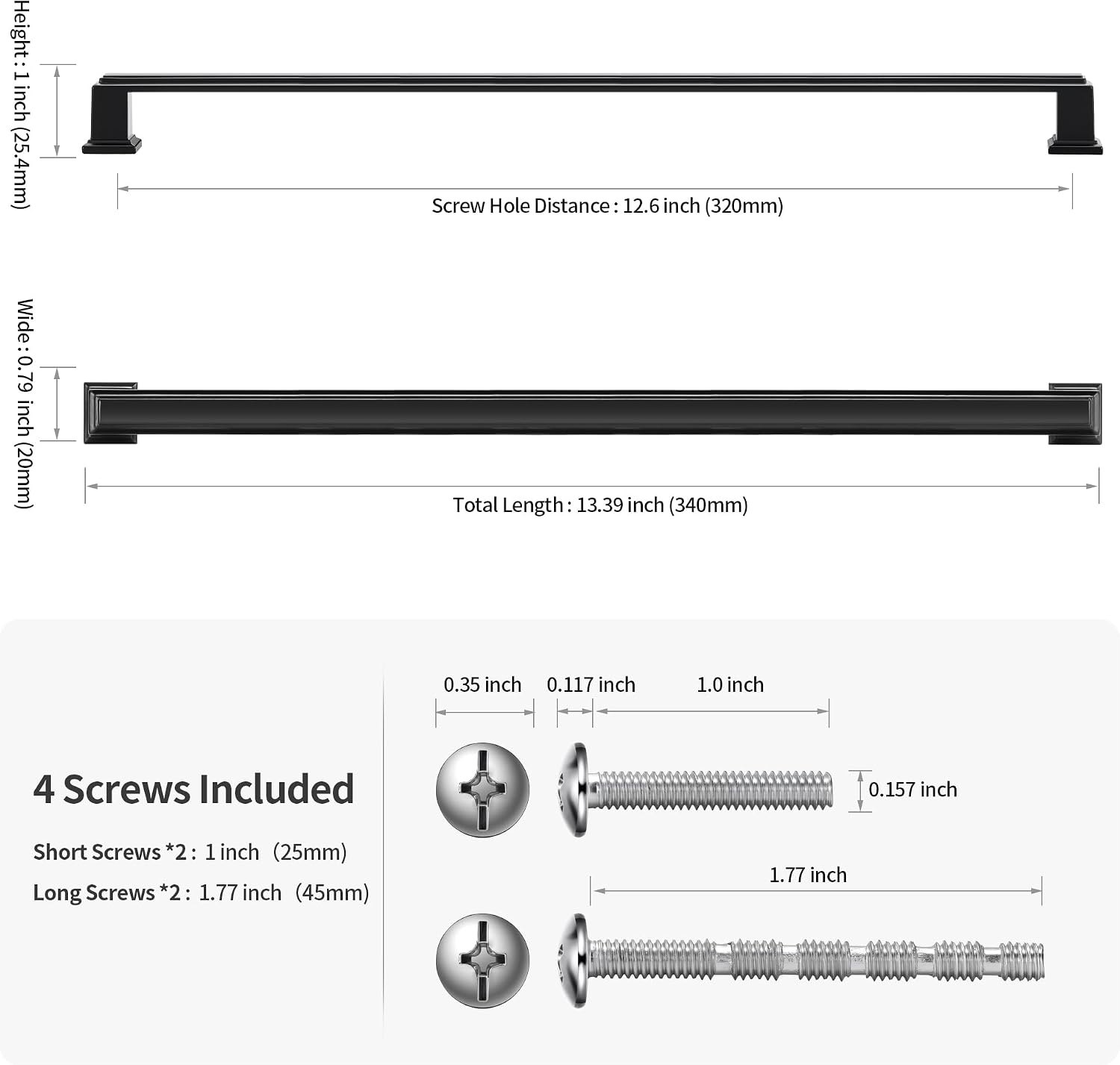 Lardmon 10 Pack 12.6 Inch(320mm) Hole Center Matte Black Modern Cabinet Pulls Kitchen Cabinet Handles Kitchen Cabinet Hardware Timeless Drawer Pulls for Dresser Cupboard Wardrobe, M- Black(12.6x10) 12.6 Inch Hole Center Matte Black 10 PM — photo 2