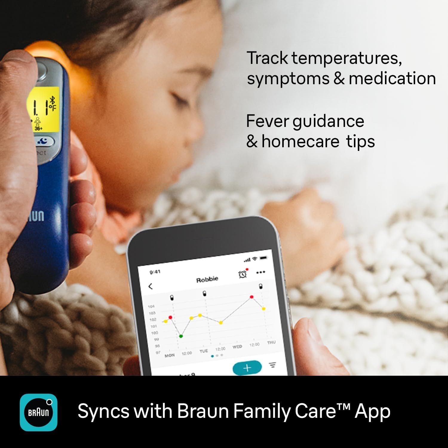 Braun ThermoScan 7+ Connect Digital Ear Thermometer for Kids - Family Care App Compatible, Age Precision Technology, Color-Coded Display, No. 1 Brand Recommended by Pediatricians Blue Pack of PM — photo 4