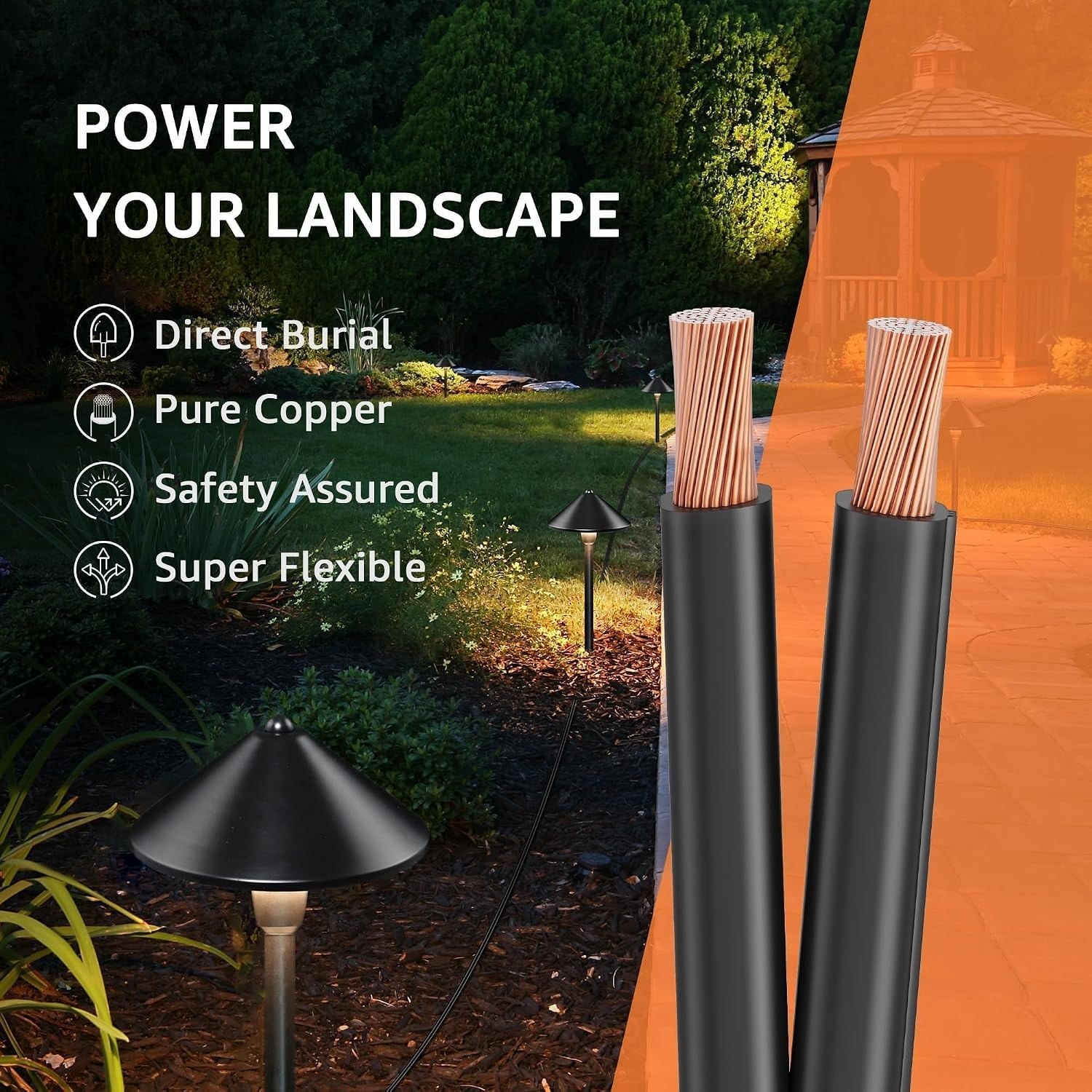 SUNVIE 100FT 16/2 Low Voltage Landscape Wire, 16 Gauge Low Voltage Stranded Copper Wire, 16 AWG 2 Conductor Electric Wire Direct Burial Lamp Wire for Landscape Lighting Wire, ETL Listed, Black 16-Gauge 100 Feet PM — photo 2