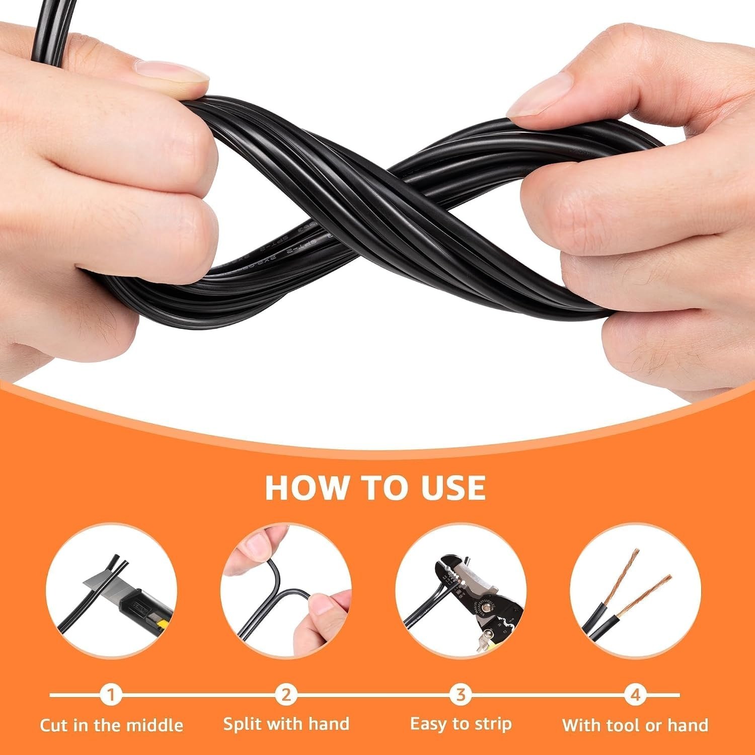 SUNVIE 100FT 16/2 Low Voltage Landscape Wire, 16 Gauge Low Voltage Stranded Copper Wire, 16 AWG 2 Conductor Electric Wire Direct Burial Lamp Wire for Landscape Lighting Wire, ETL Listed, Black 16-Gauge 100 Feet PM — photo 8