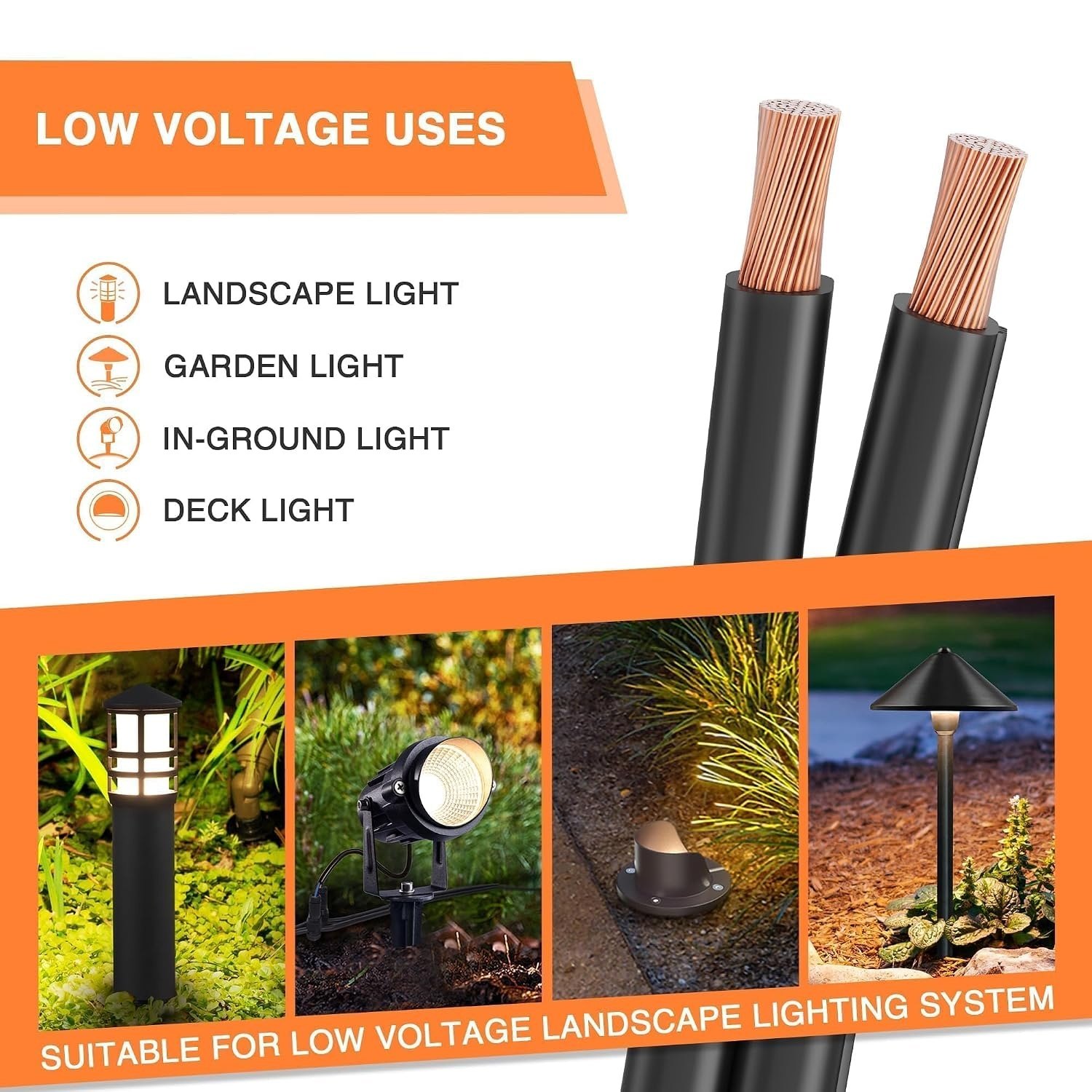 SUNVIE 100FT 16/2 Low Voltage Landscape Wire, 16 Gauge Low Voltage Stranded Copper Wire, 16 AWG 2 Conductor Electric Wire Direct Burial Lamp Wire for Landscape Lighting Wire, ETL Listed, Black 16-Gauge 100 Feet PM — photo 10