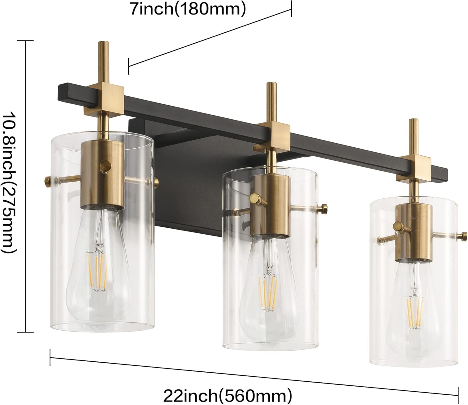 SOLFART Vintage Vanity Lights Bathroom Light Fixture Over Mirror for Bath Glass Shade Light Black and Brass Modern Style 3 Lights Black& Golden 3 Lights Item Location: NSH-13-09-03 — photo 2