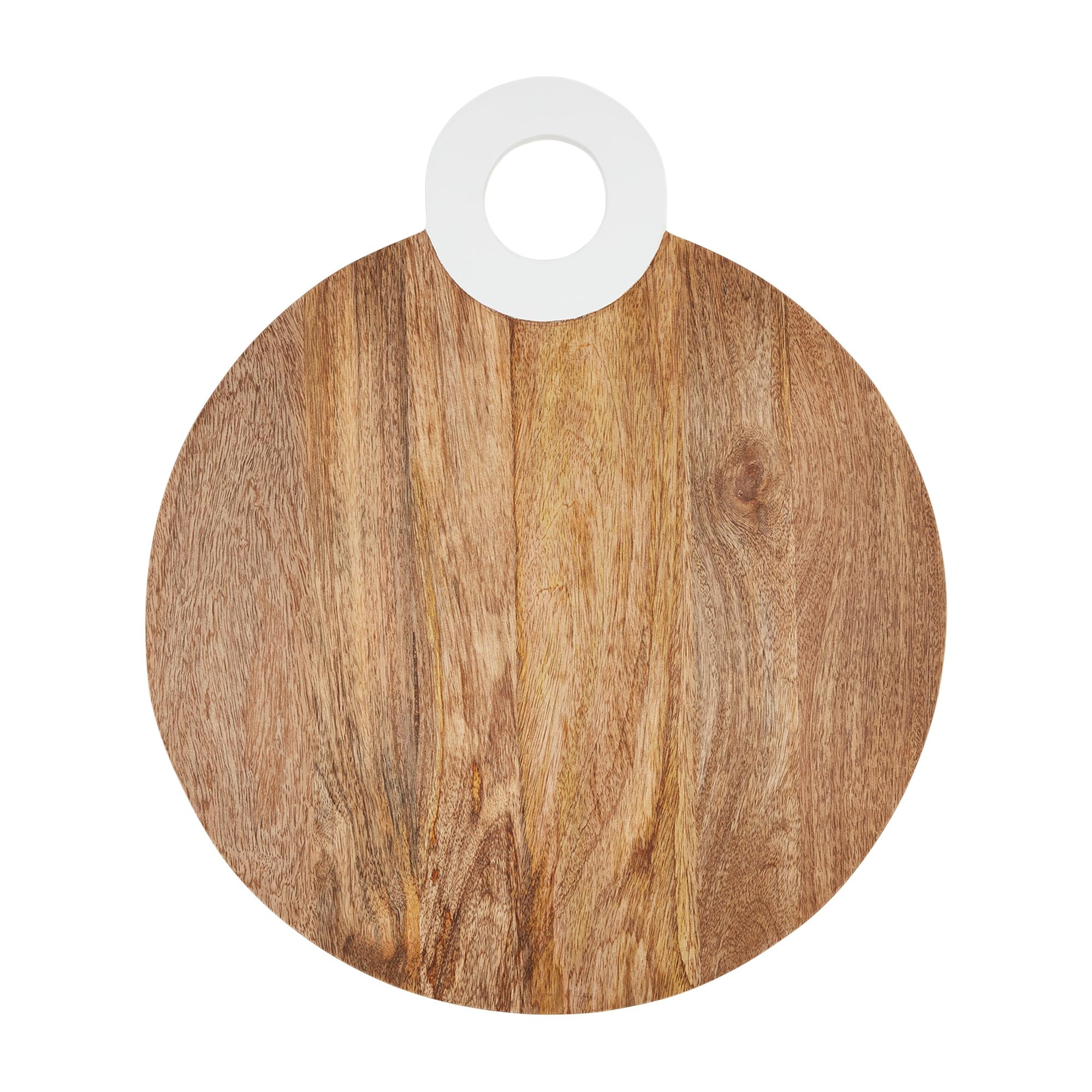 Mud Pie White Lacquer Handle Round Board; 23 3/4" x 20"