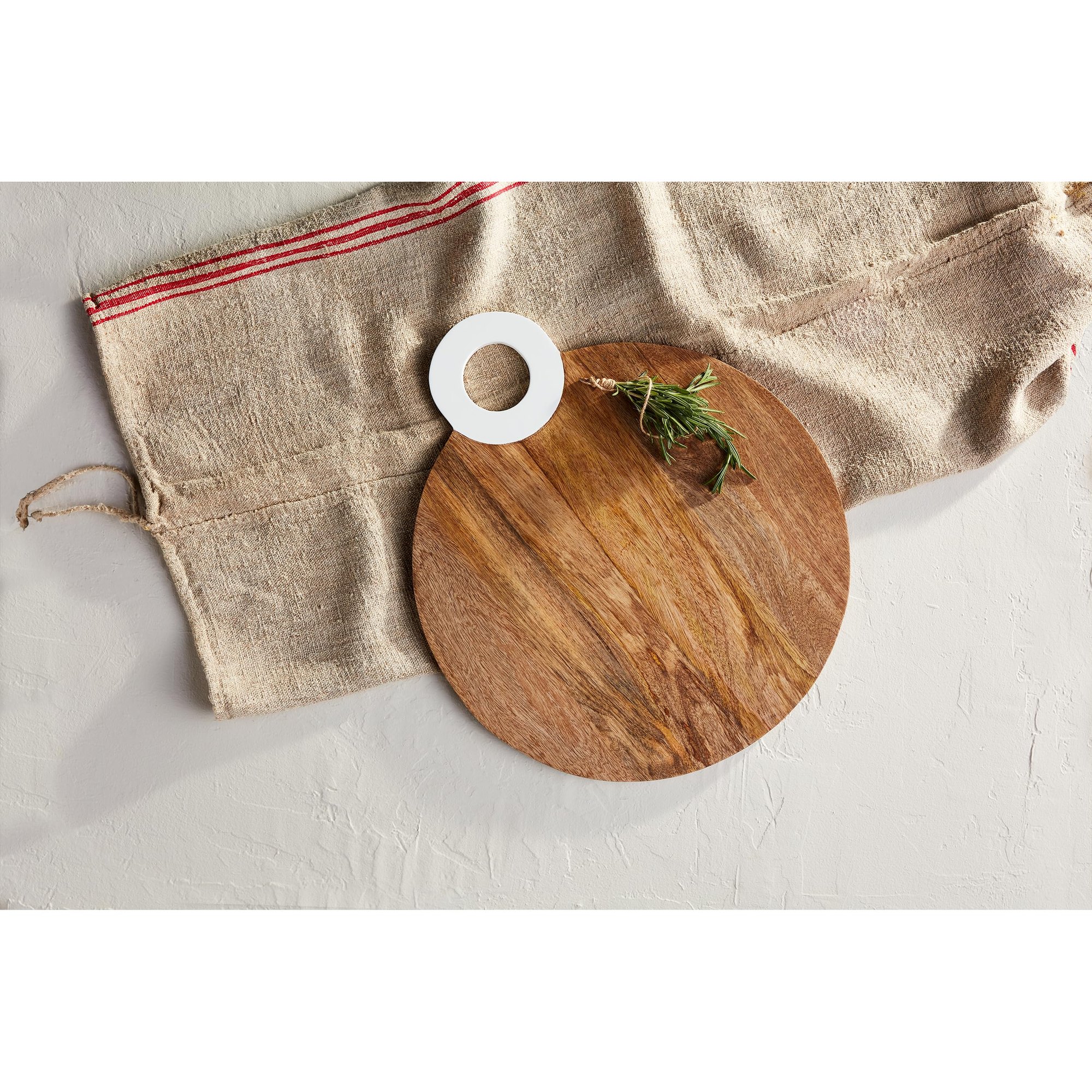 Mud Pie White Lacquer Handle Round Board; 23 3/4" x 20" — photo 2