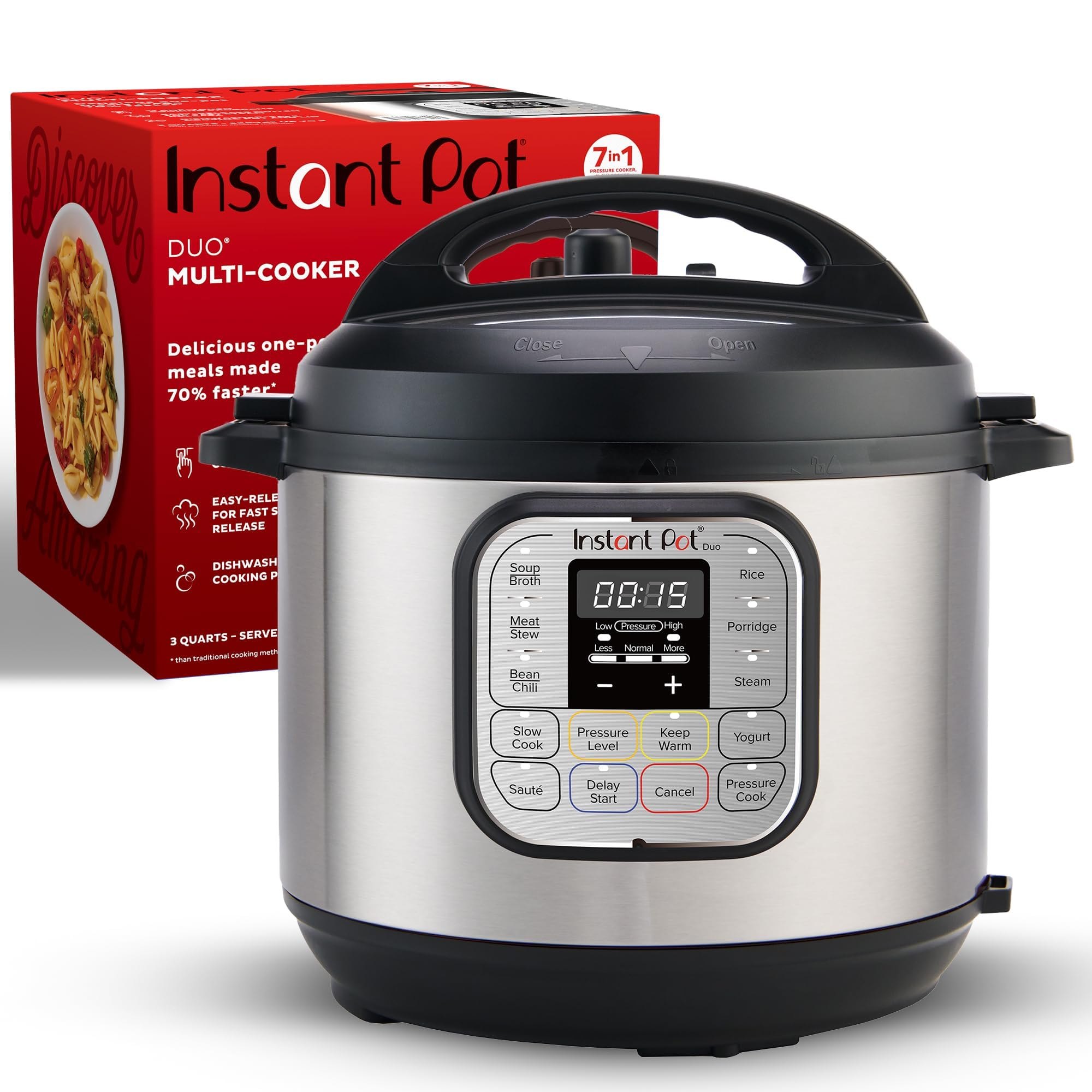 Instant Pot Duo 7-in-1 Mini Electric Pressure Cooker, Slow Rice Cooker, Steamer, Sauté, Yogurt Maker, Warmer & Sterilizer, Includes Free App with over 1900 Recipes, Stainless Steel, 3 Quart Item Location: NSH-14-29-03