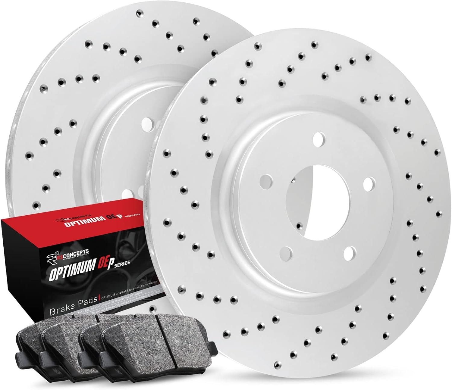 R1 Concepts Rear Brake Kit For 2019-2020 Audi A8, e-tron Quattro, Q8, 2020 Audi e-tron Sportback, S6, S8, 2017-2020 Audi Q7| Drilled Brake Rotors| Optimum OEP Brake Pads and Rotors Kit