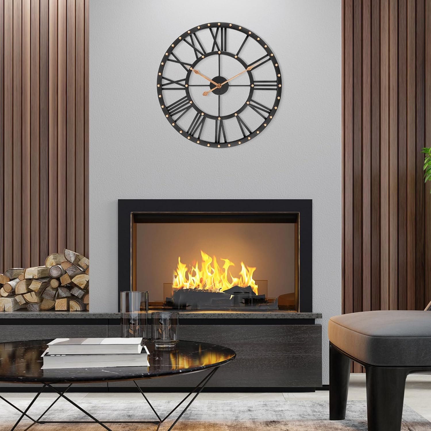 Shedoo Large Metal Wall Clock, 24 Inch Silent Non- Ticking Black Wall Clocks for Living Room Decor, Battery Operated Outdoor Clock for Patio, Bedroom, Dining Room Item Location: NSH-12-11-03