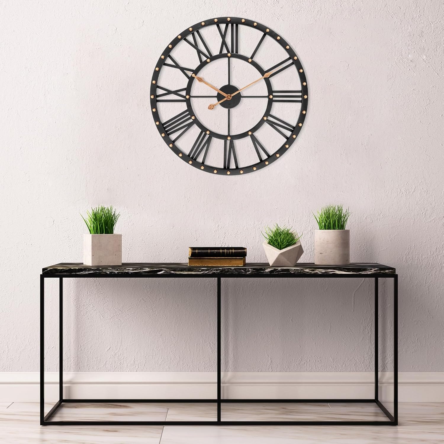 Shedoo Large Metal Wall Clock, 24 Inch Silent Non- Ticking Black Wall Clocks for Living Room Decor, Battery Operated Outdoor Clock for Patio, Bedroom, Dining Room Item Location: NSH-12-11-03 — photo 2