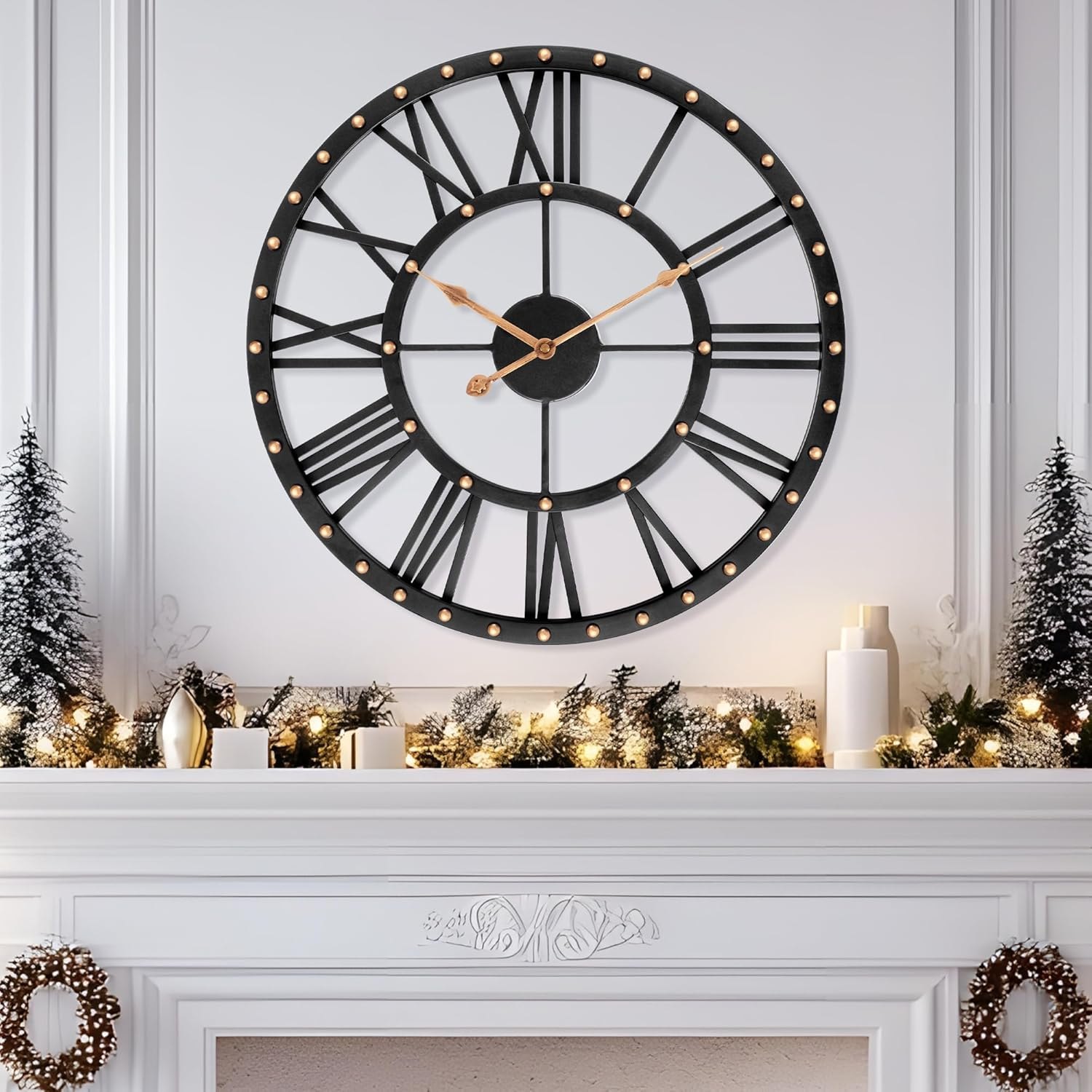 Shedoo Large Metal Wall Clock, 24 Inch Silent Non- Ticking Black Wall Clocks for Living Room Decor, Battery Operated Outdoor Clock for Patio, Bedroom, Dining Room Item Location: NSH-12-11-03 — photo 5