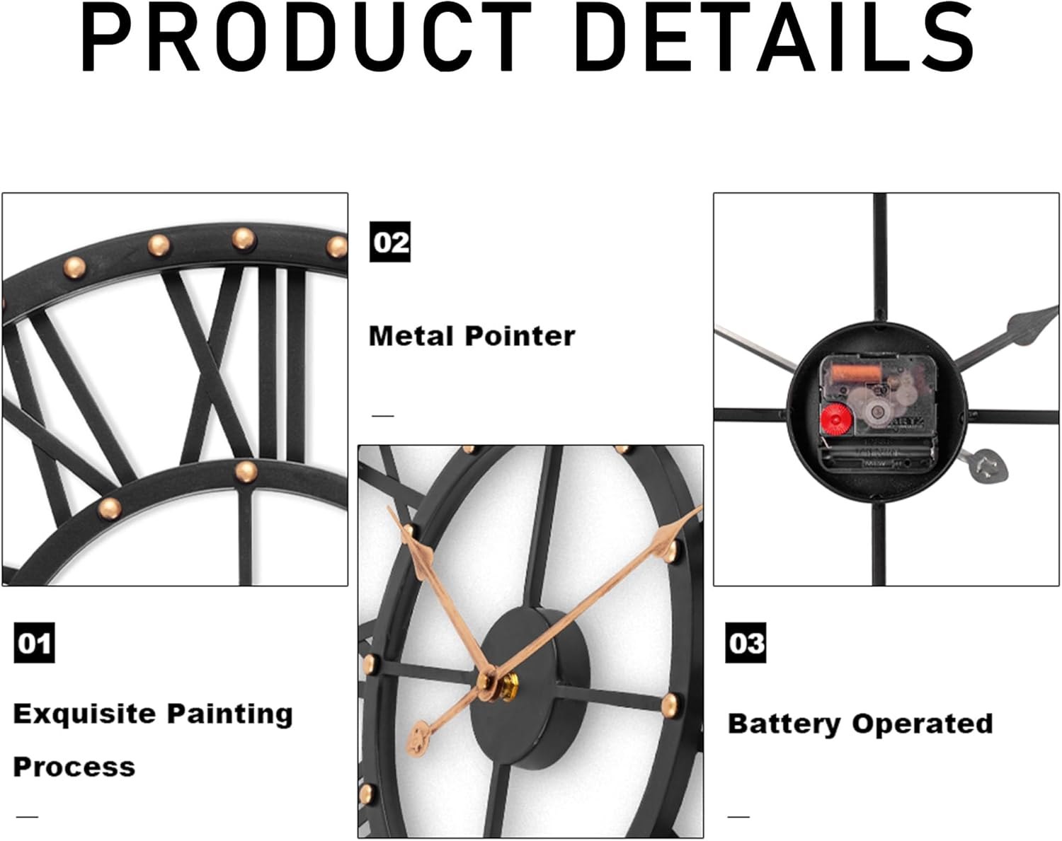 Shedoo Large Metal Wall Clock, 24 Inch Silent Non- Ticking Black Wall Clocks for Living Room Decor, Battery Operated Outdoor Clock for Patio, Bedroom, Dining Room Item Location: NSH-12-11-03 — photo 6
