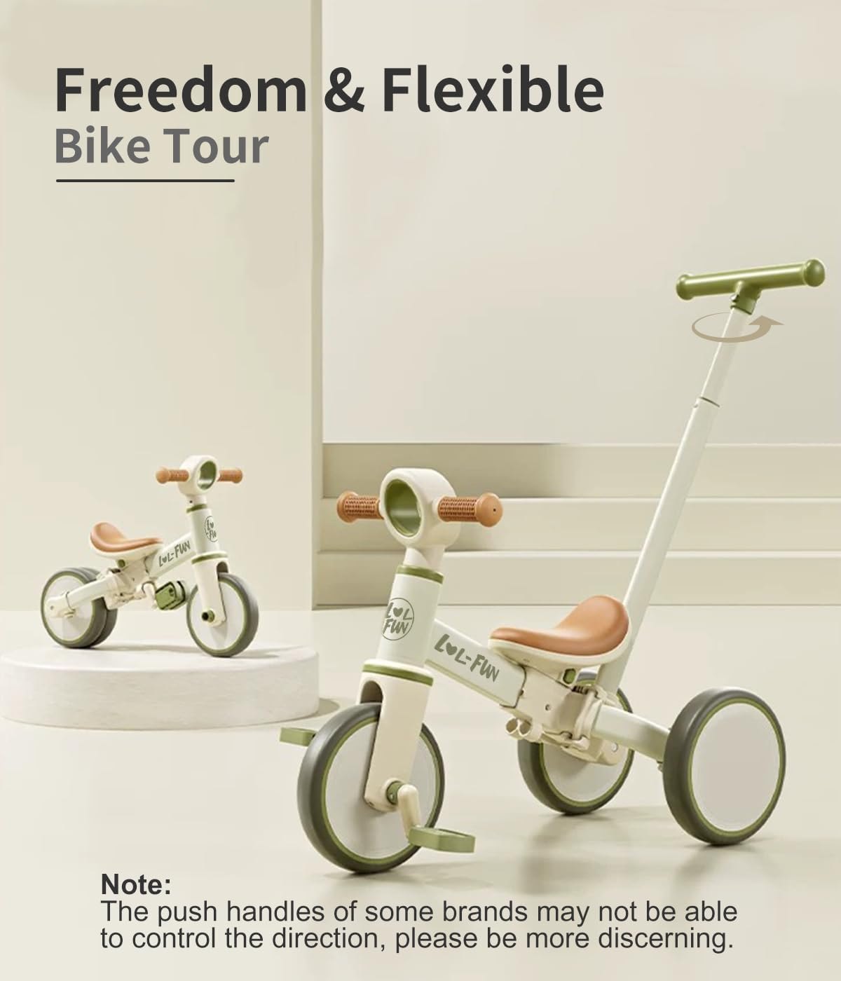 LOL-FUN Tricycle for Toddlers 1-3 Baby Balance Bike 1 2 Year Old Boys Girls Ride on Toy with Parent Steering Push Handle & Removable Pedal — photo 2