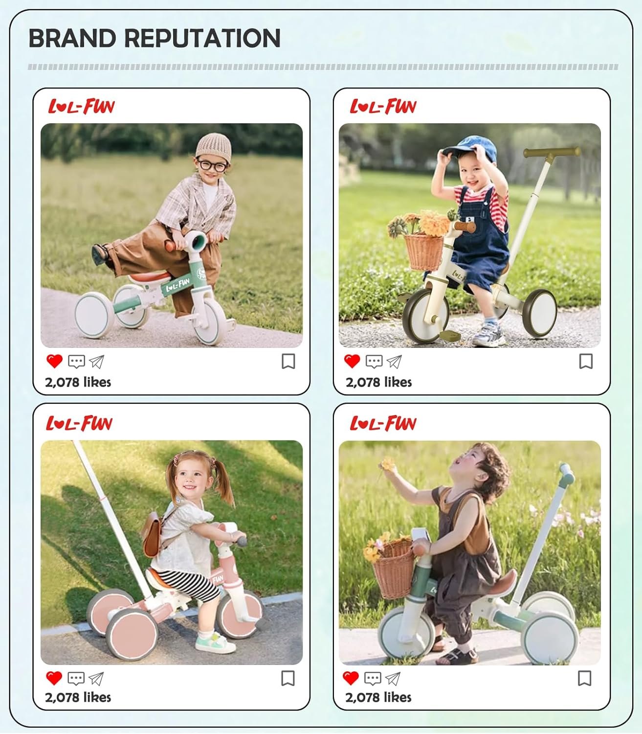 LOL-FUN Tricycle for Toddlers 1-3 Baby Balance Bike 1 2 Year Old Boys Girls Ride on Toy with Parent Steering Push Handle & Removable Pedal — photo 4