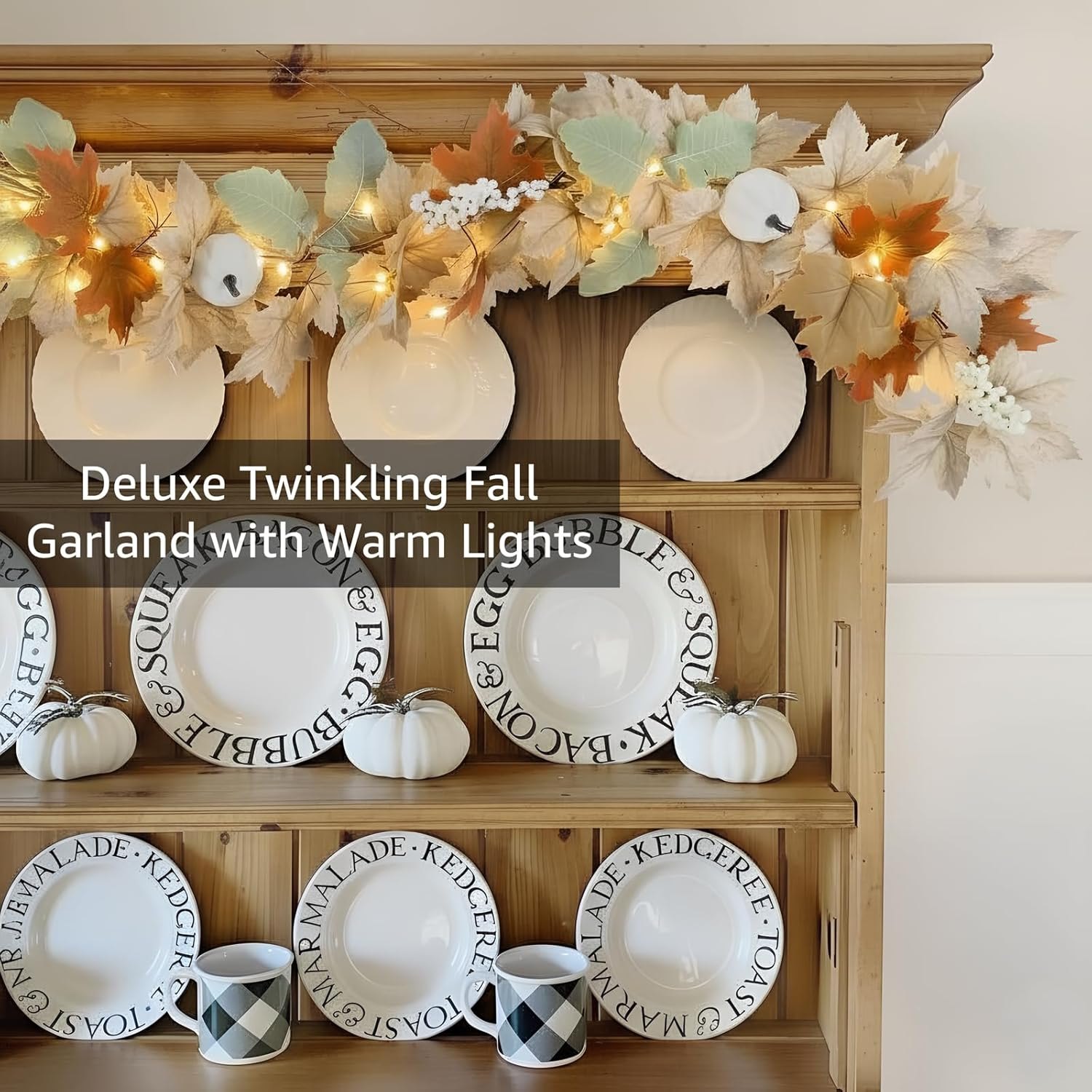 Neutral Fall Garland for Mantle Fireplace - 6 Pack Toatal 54Ft Outdoor Autumn Leaves Decor for Home Front Door with Pumpkins Indoor Maple for Farmhouse Stairs Porch Halloween Thanksgiving Decorations 9Ft 6 — photo 2