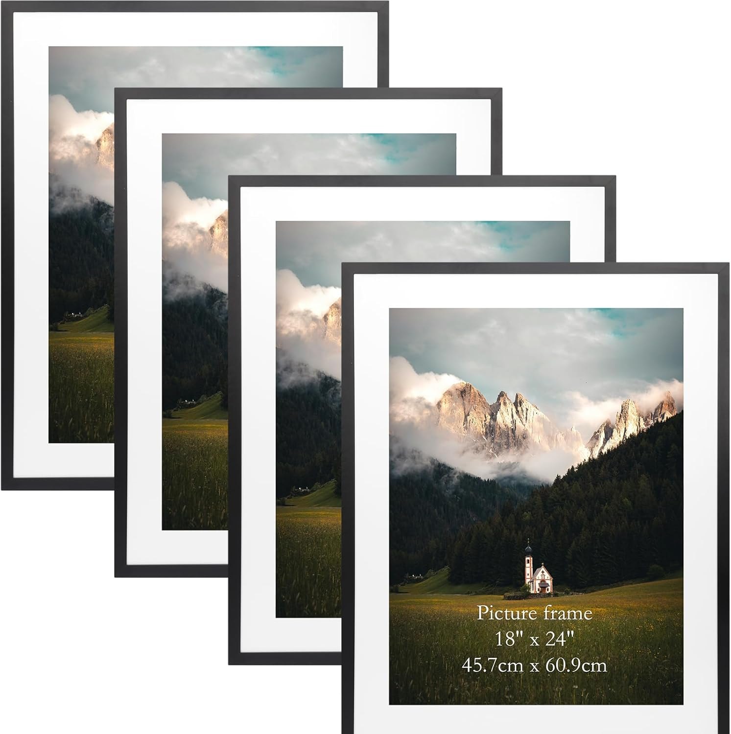 Giftgarden 18x24 Poster Frame with Mat Set of 4, 22x28 Frame Matted to 18x24 Picture for Wall Hanging, Black 22x28 Black