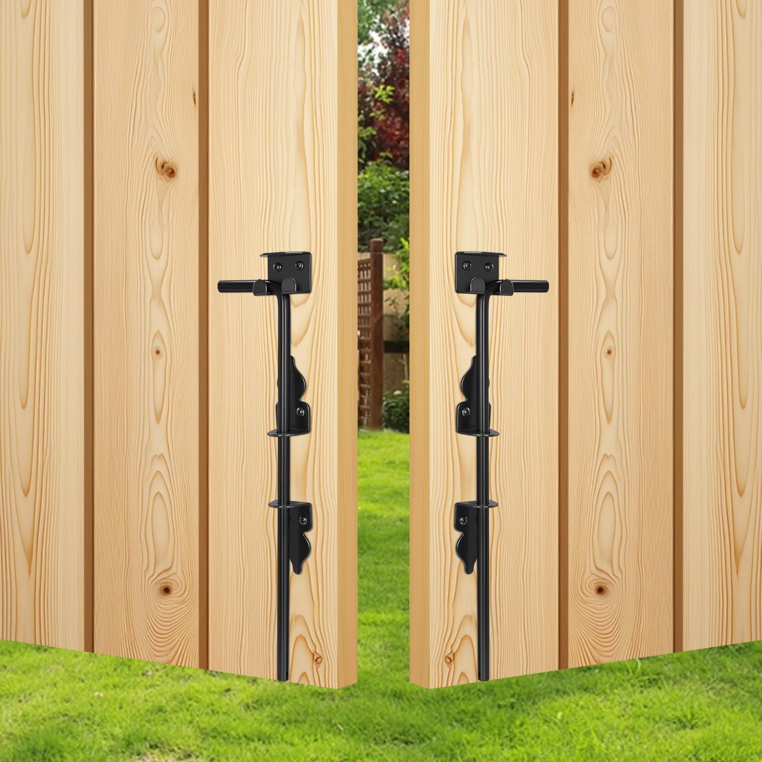HANSHAN Cane Bolt Heavy Duty Gate Drop Rod 18 inch Steel with Black Finish -2 Pack for Double Door 18-2pack