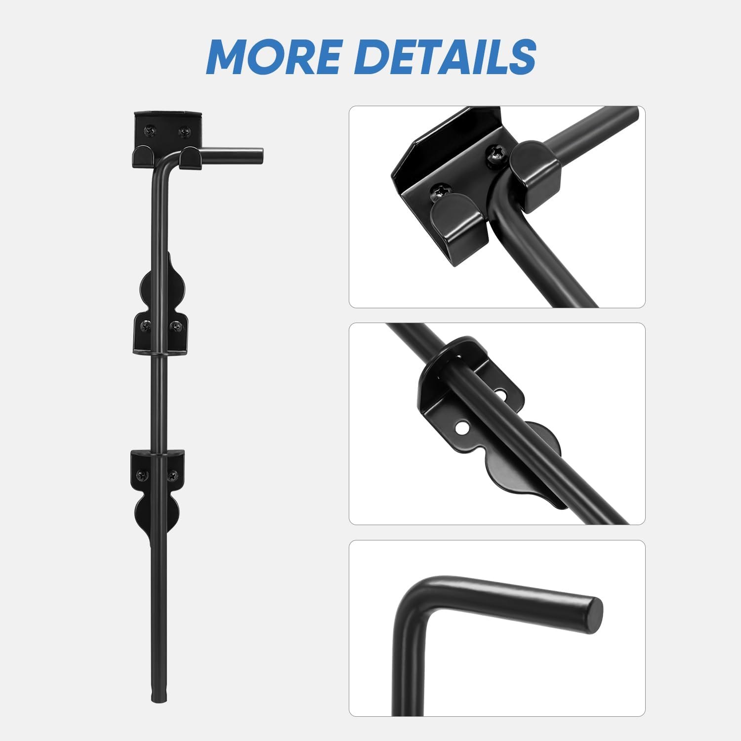 HANSHAN Cane Bolt Heavy Duty Gate Drop Rod 18 inch Steel with Black Finish -2 Pack for Double Door 18-2pack — photo 4