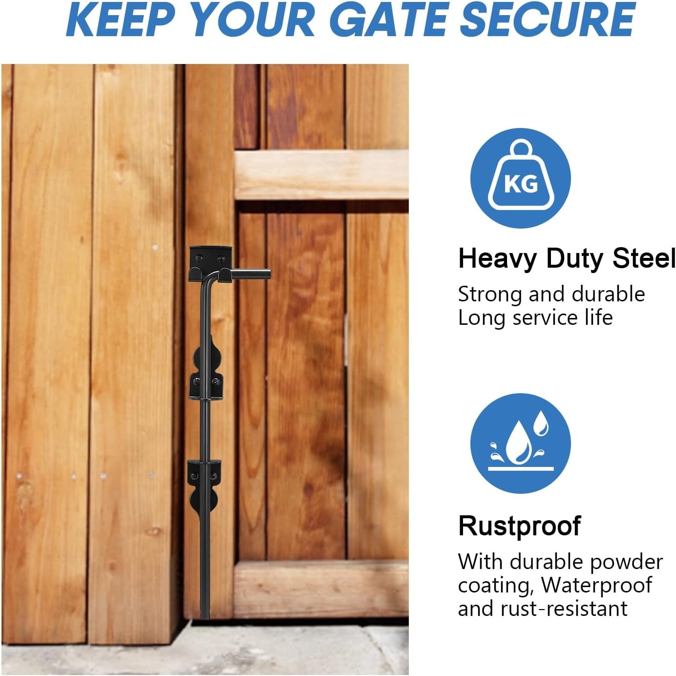 HANSHAN Cane Bolt Heavy Duty Gate Drop Rod 18 inch Steel with Black Finish -2 Pack for Double Door 18-2pack — photo 5
