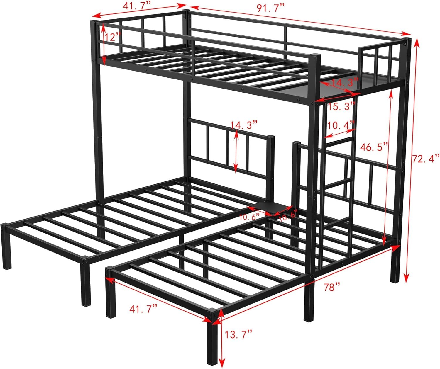 Twin Over Twin Over Twin Triple Bunk Bed for Kids,3 Bed Bunk Beds for 3,Metal Triple Bunk Beds with Built-in Desk,Separates Into 3 Twin Beds,Noise Reduced Structure,Black Black Shelf Twin over Twin over Twin — photo 2
