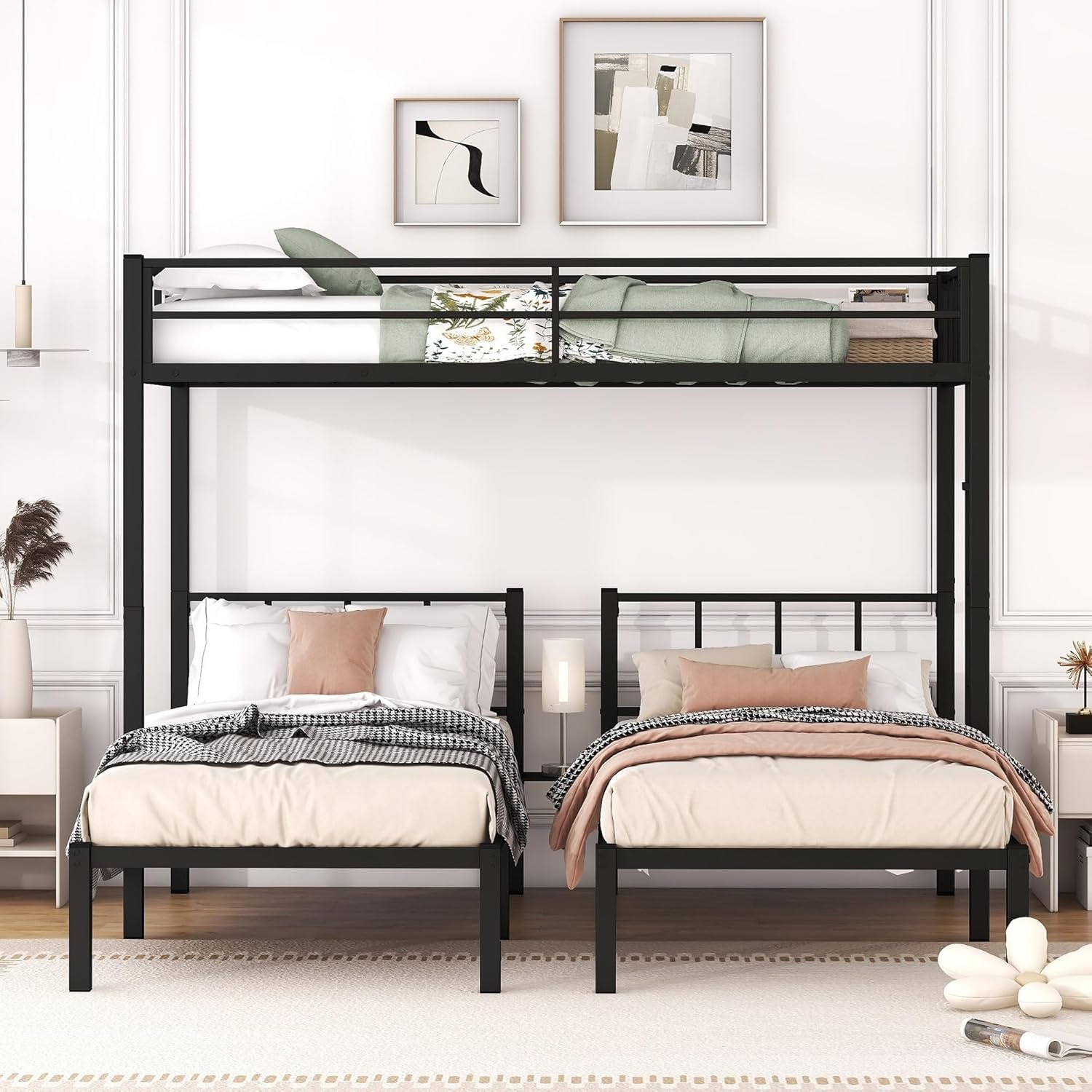 Twin Over Twin Over Twin Triple Bunk Bed for Kids,3 Bed Bunk Beds for 3,Metal Triple Bunk Beds with Built-in Desk,Separates Into 3 Twin Beds,Noise Reduced Structure,Black Black Shelf Twin over Twin over Twin — photo 3