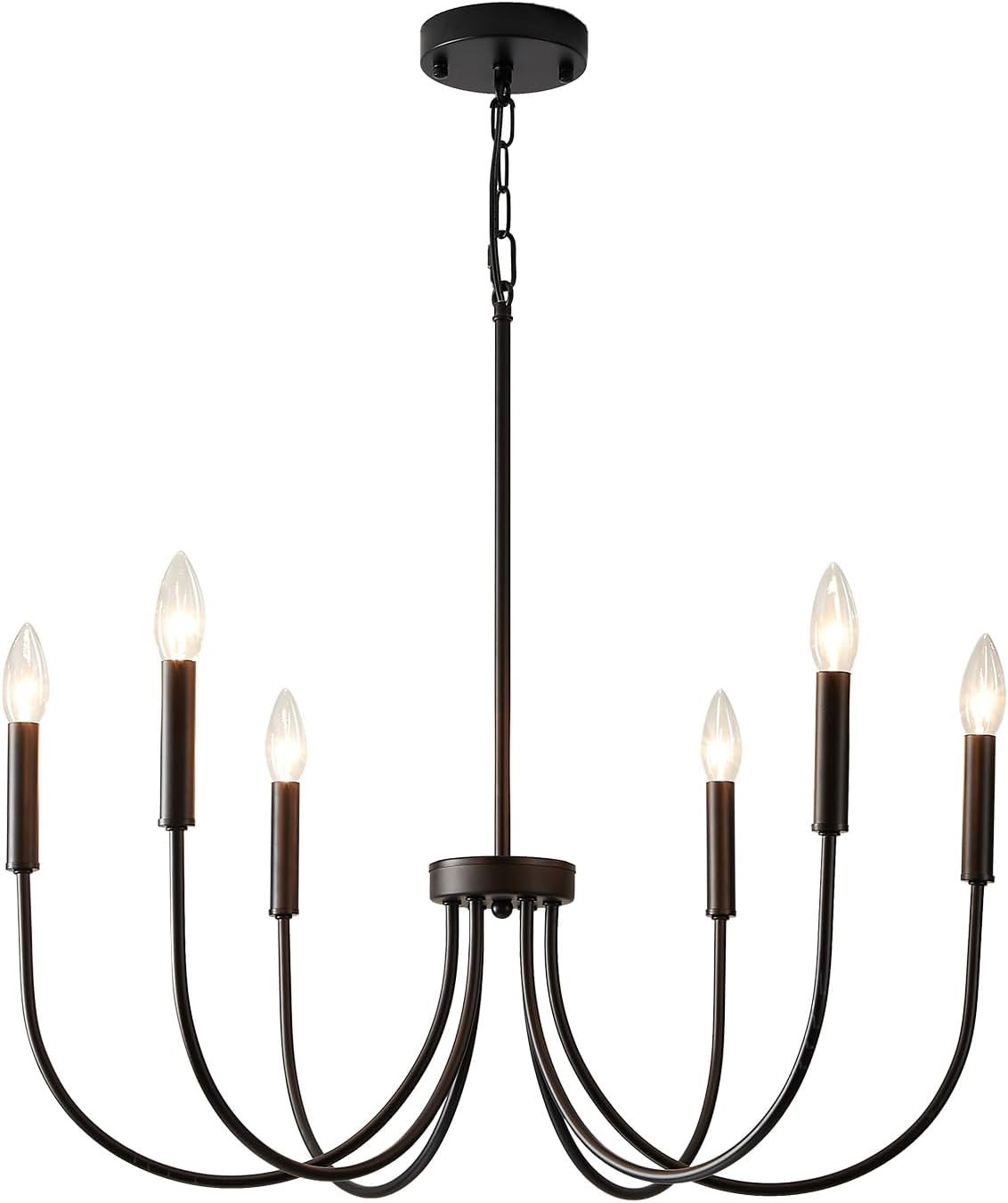 Black Chandelier Light Fixture,Dining Room Light Fixture,Black Farmhouse Matte Black Chandelier,6 Light for Living Room 26.5in-Black-Basic