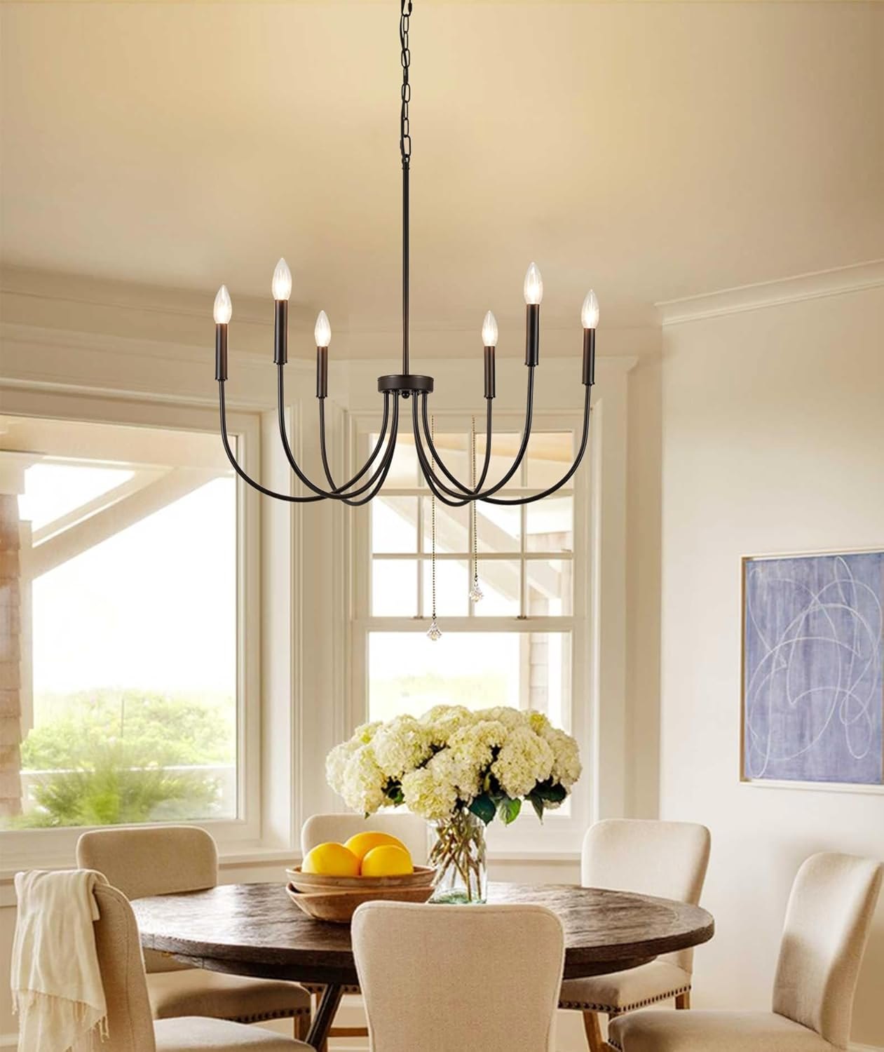 Black Chandelier Light Fixture,Dining Room Light Fixture,Black Farmhouse Matte Black Chandelier,6 Light for Living Room 26.5in-Black-Basic — photo 2