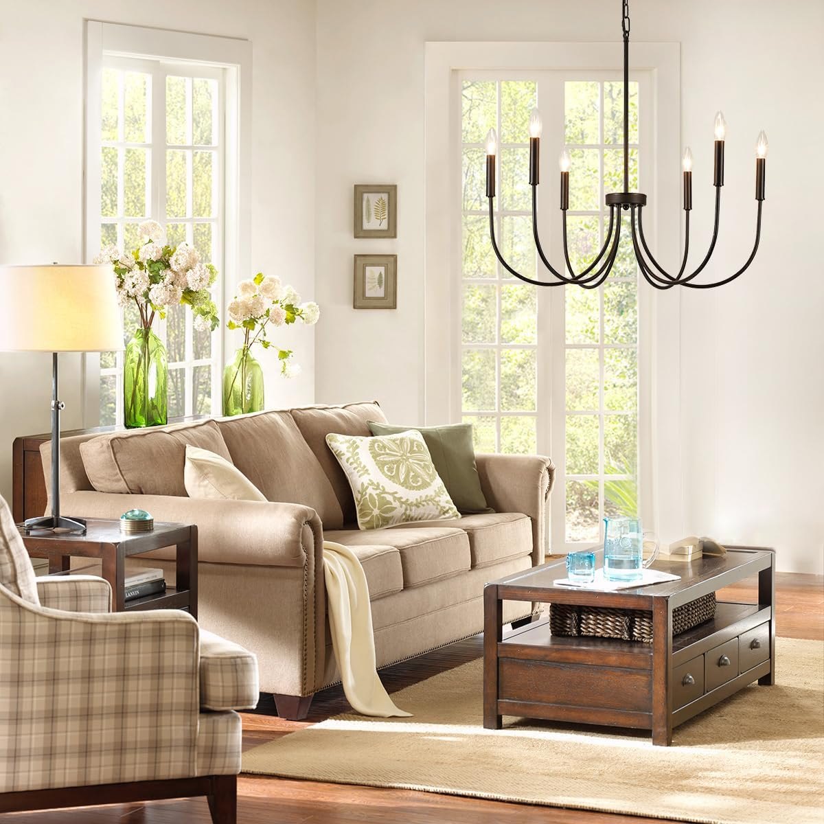 Black Chandelier Light Fixture,Dining Room Light Fixture,Black Farmhouse Matte Black Chandelier,6 Light for Living Room 26.5in-Black-Basic — photo 3