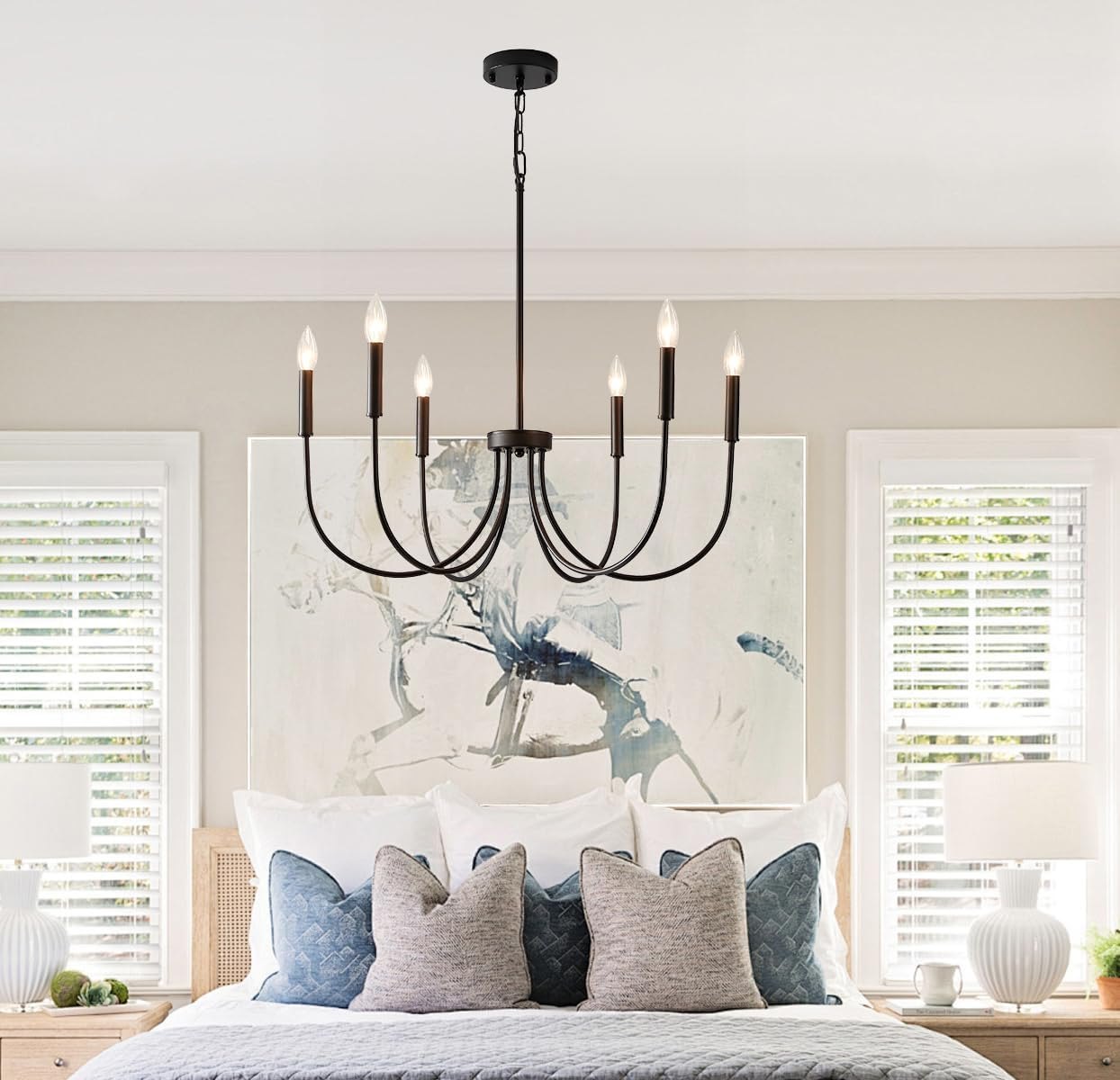 Black Chandelier Light Fixture,Dining Room Light Fixture,Black Farmhouse Matte Black Chandelier,6 Light for Living Room 26.5in-Black-Basic — photo 5