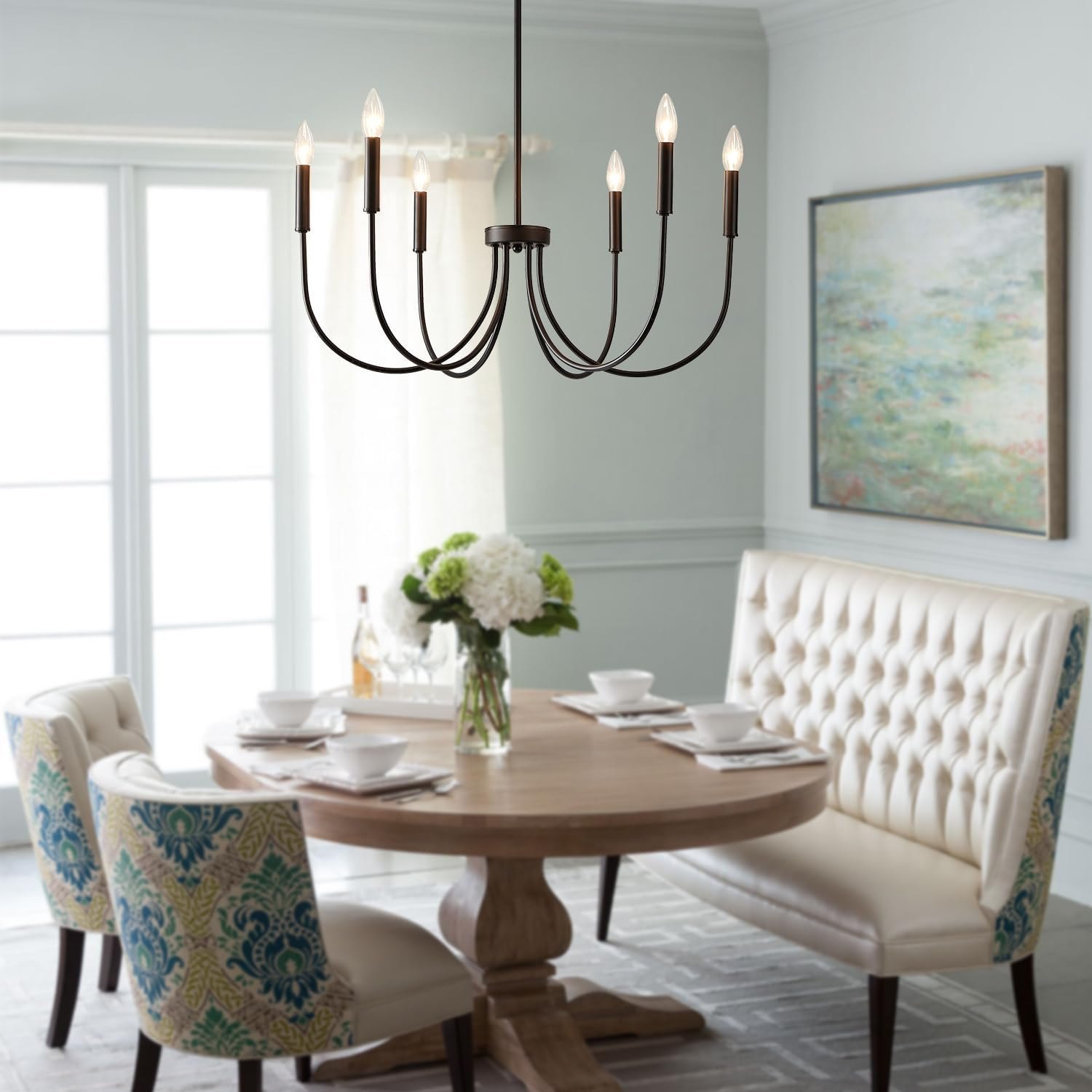 Black Chandelier Light Fixture,Dining Room Light Fixture,Black Farmhouse Matte Black Chandelier,6 Light for Living Room 26.5in-Black-Basic — photo 6