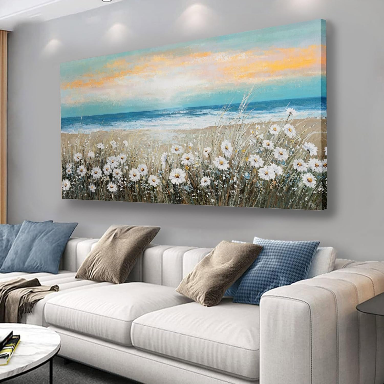 Belmrxne Floral Canvas Wall Art White Wall Decor Aesthetic Artwork Dandelion Canvas Painting for Living Room Bedroom Dining Room Office Home Decor 20x40 inch 20"x40" White and Grey