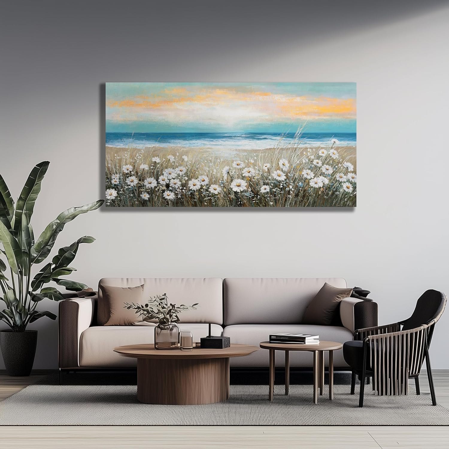 Belmrxne Floral Canvas Wall Art White Wall Decor Aesthetic Artwork Dandelion Canvas Painting for Living Room Bedroom Dining Room Office Home Decor 20x40 inch 20"x40" White and Grey — photo 2