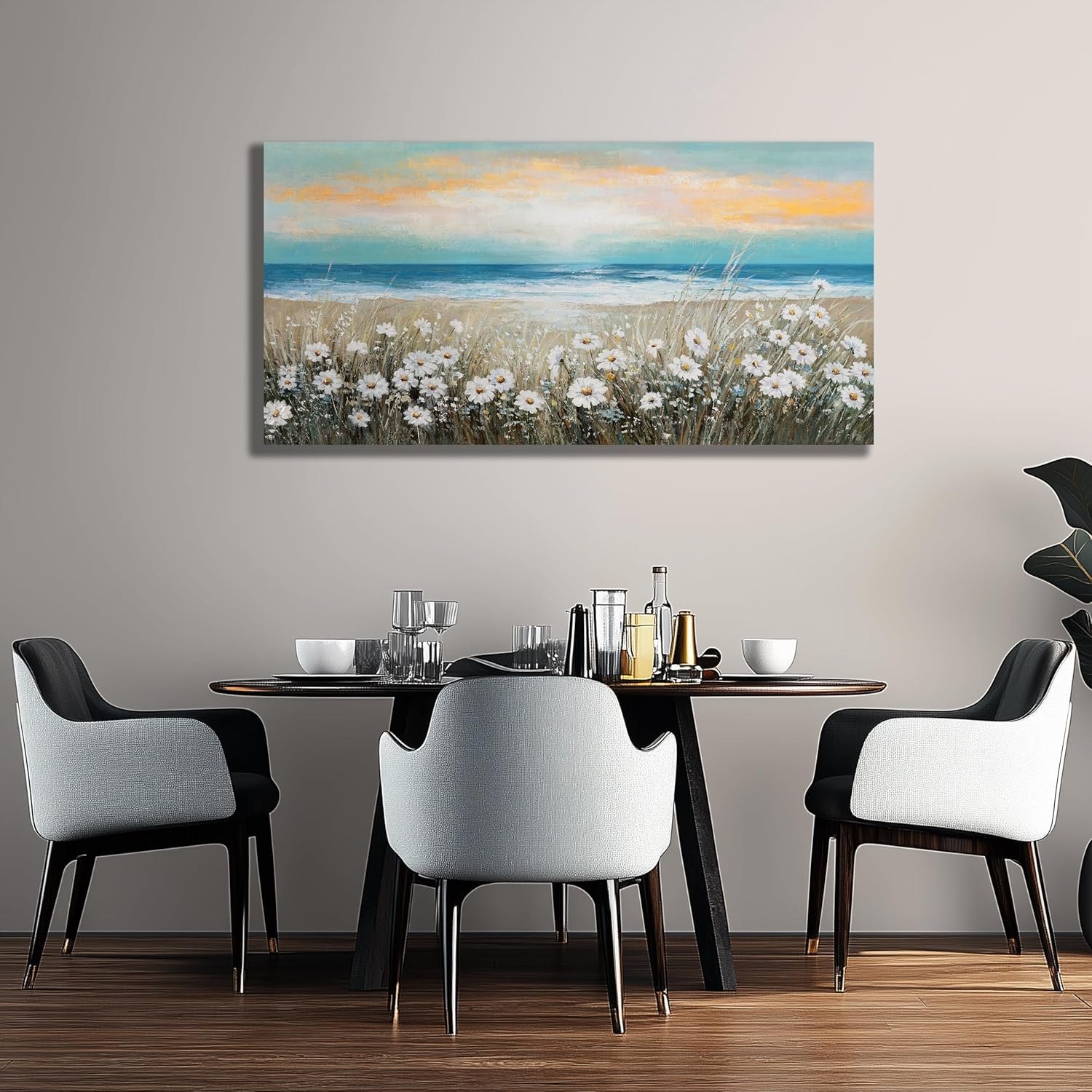 Belmrxne Floral Canvas Wall Art White Wall Decor Aesthetic Artwork Dandelion Canvas Painting for Living Room Bedroom Dining Room Office Home Decor 20x40 inch 20"x40" White and Grey — photo 3