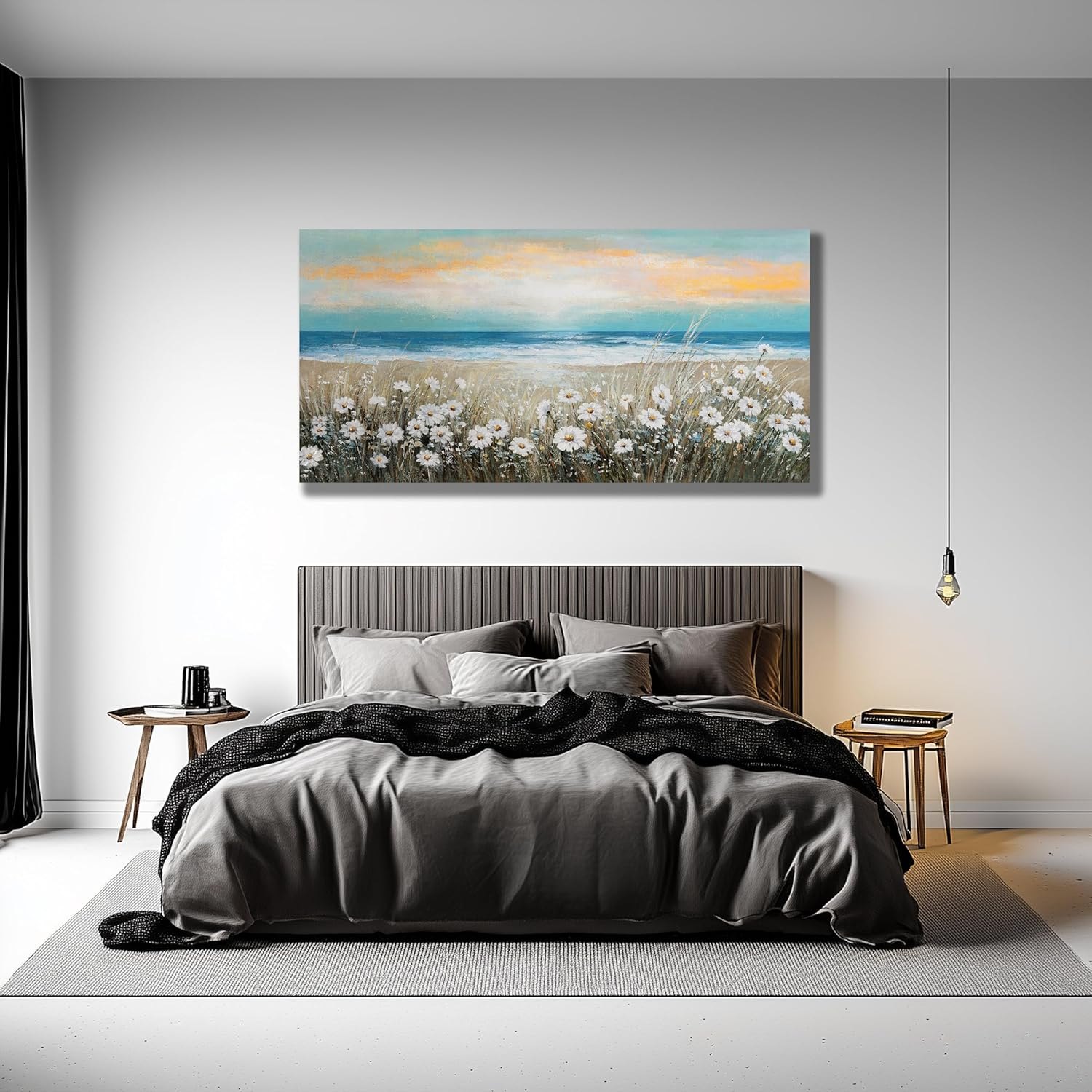 Belmrxne Floral Canvas Wall Art White Wall Decor Aesthetic Artwork Dandelion Canvas Painting for Living Room Bedroom Dining Room Office Home Decor 20x40 inch 20"x40" White and Grey — photo 4