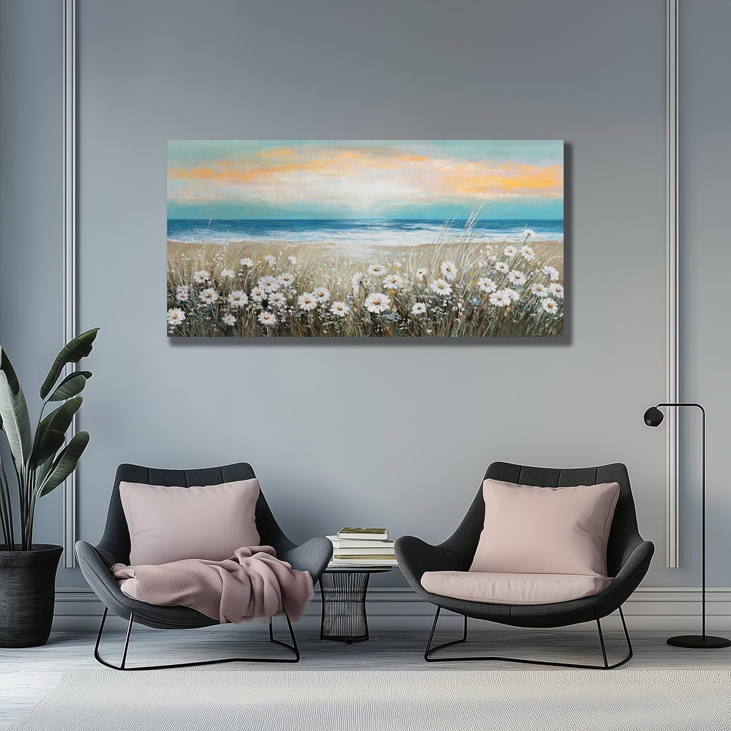 Belmrxne Floral Canvas Wall Art White Wall Decor Aesthetic Artwork Dandelion Canvas Painting for Living Room Bedroom Dining Room Office Home Decor 20x40 inch 20"x40" White and Grey — photo 5
