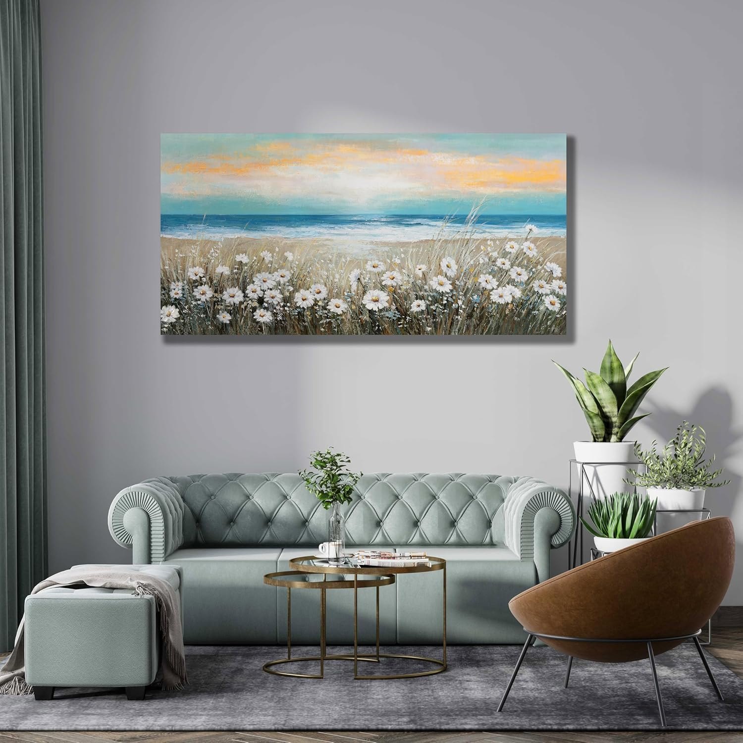 Belmrxne Floral Canvas Wall Art White Wall Decor Aesthetic Artwork Dandelion Canvas Painting for Living Room Bedroom Dining Room Office Home Decor 20x40 inch 20"x40" White and Grey — photo 6