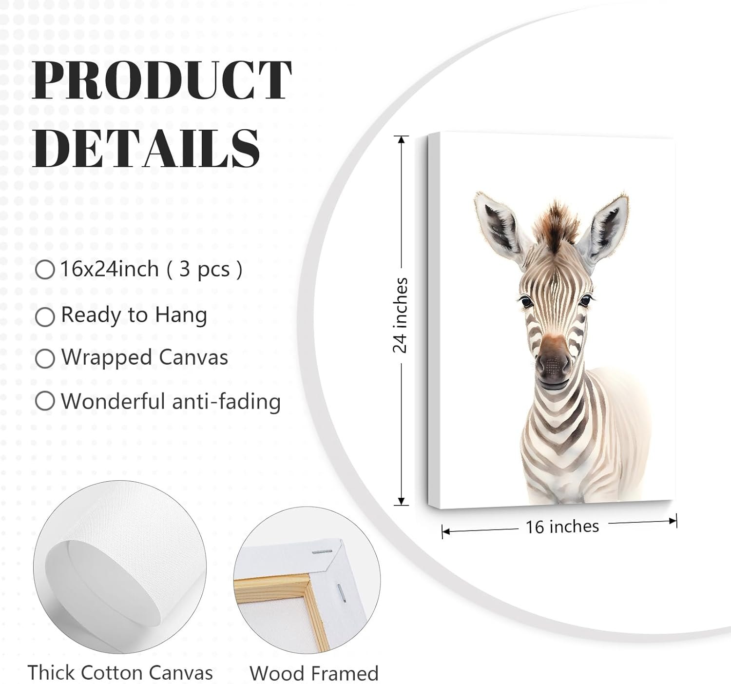Lhoiplme Nursery Animal Wall Art Safari Baby Wall Decor Boy Room Nursery Canvas Prints Jungle Animal Art Pictures Kids Cute Safari Poster for Girl Bedroom 16x24 Inch Wrapped Canvas Set of 3 16x24 Inch Wrapped Canvas Elephant Giraffe Prints — photo 2