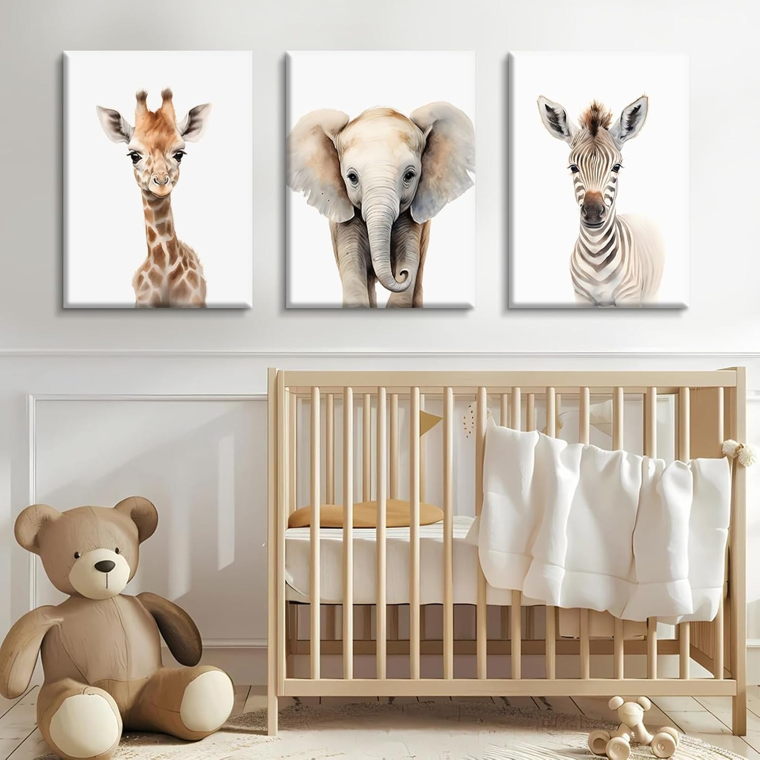 Lhoiplme Nursery Animal Wall Art Safari Baby Wall Decor Boy Room Nursery Canvas Prints Jungle Animal Art Pictures Kids Cute Safari Poster for Girl Bedroom 16x24 Inch Wrapped Canvas Set of 3 16x24 Inch Wrapped Canvas Elephant Giraffe Prints — photo 4