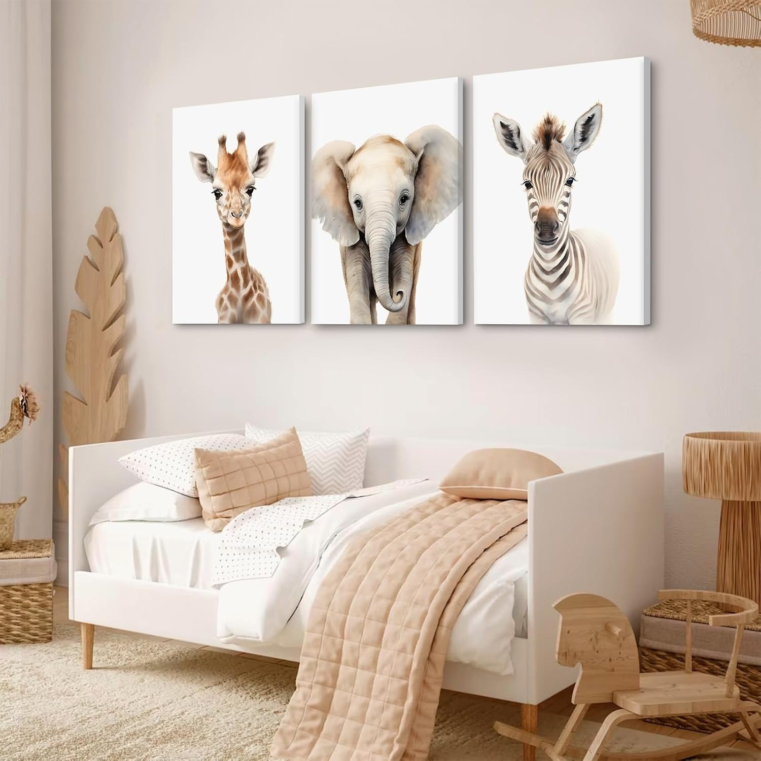 Lhoiplme Nursery Animal Wall Art Safari Baby Wall Decor Boy Room Nursery Canvas Prints Jungle Animal Art Pictures Kids Cute Safari Poster for Girl Bedroom 16x24 Inch Wrapped Canvas Set of 3 16x24 Inch Wrapped Canvas Elephant Giraffe Prints — photo 5