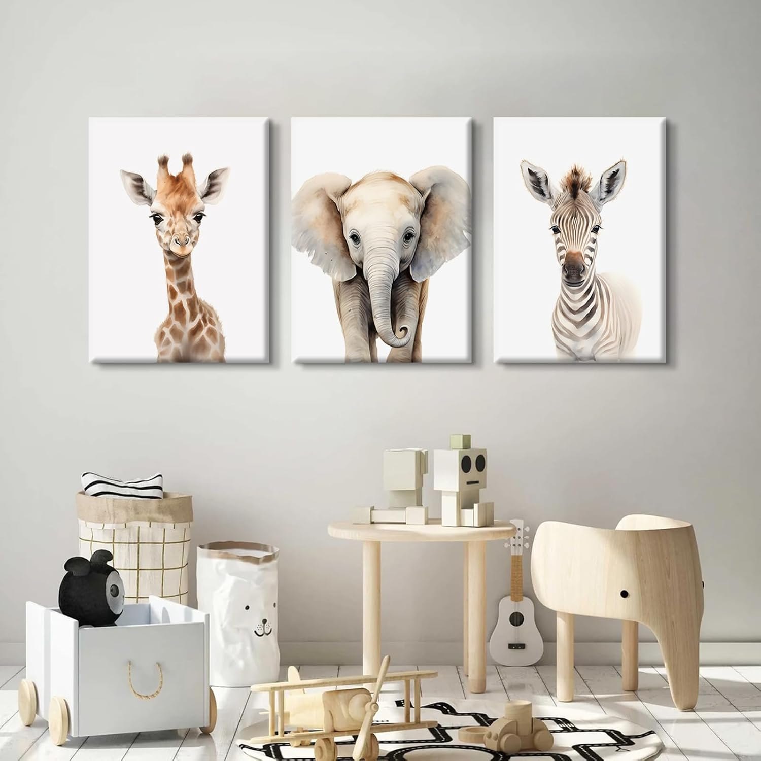 Lhoiplme Nursery Animal Wall Art Safari Baby Wall Decor Boy Room Nursery Canvas Prints Jungle Animal Art Pictures Kids Cute Safari Poster for Girl Bedroom 16x24 Inch Wrapped Canvas Set of 3 16x24 Inch Wrapped Canvas Elephant Giraffe Prints — photo 6