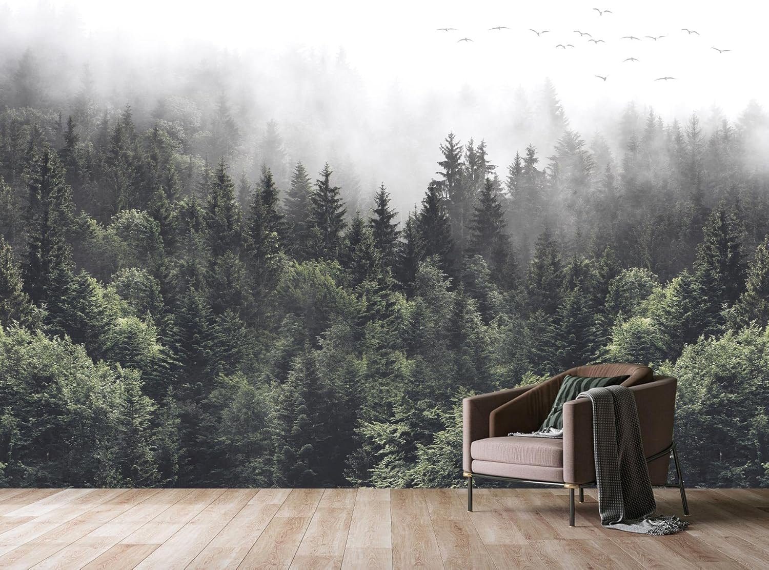 WFBHUA-Foggy Forest Woodland Wallpaper Green Nature Landscapes Wall Murals for Bedroom Living Room(Not Peel and Stick) Art Wall-12 106" x 70" — photo 2