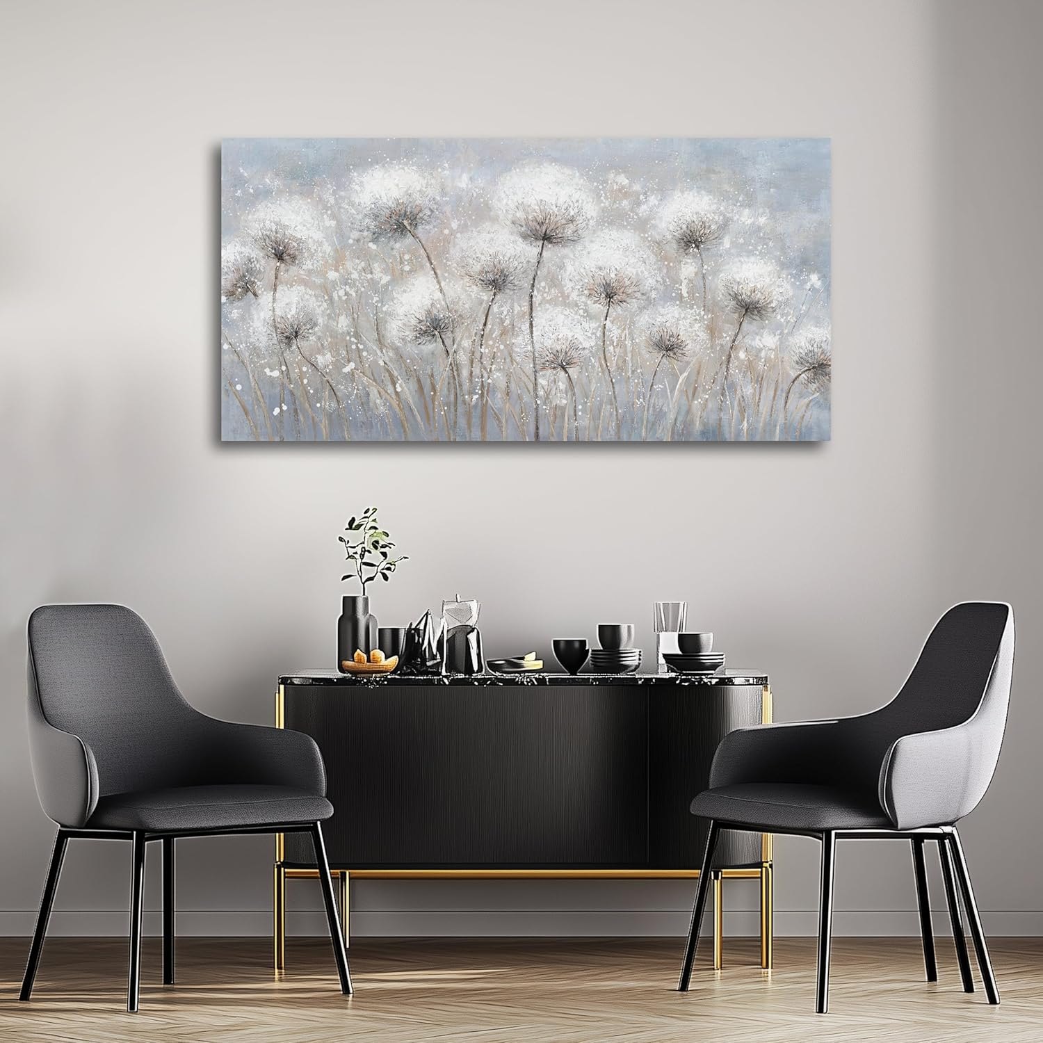 Belmrxne Floral Canvas Wall Art White Wall Decor Aesthetic Artwork Dandelion Canvas Painting for Living Room Bedroom Dining Room Office Home Decor 20x40 inch 20"x40" White and Grey — photo 3