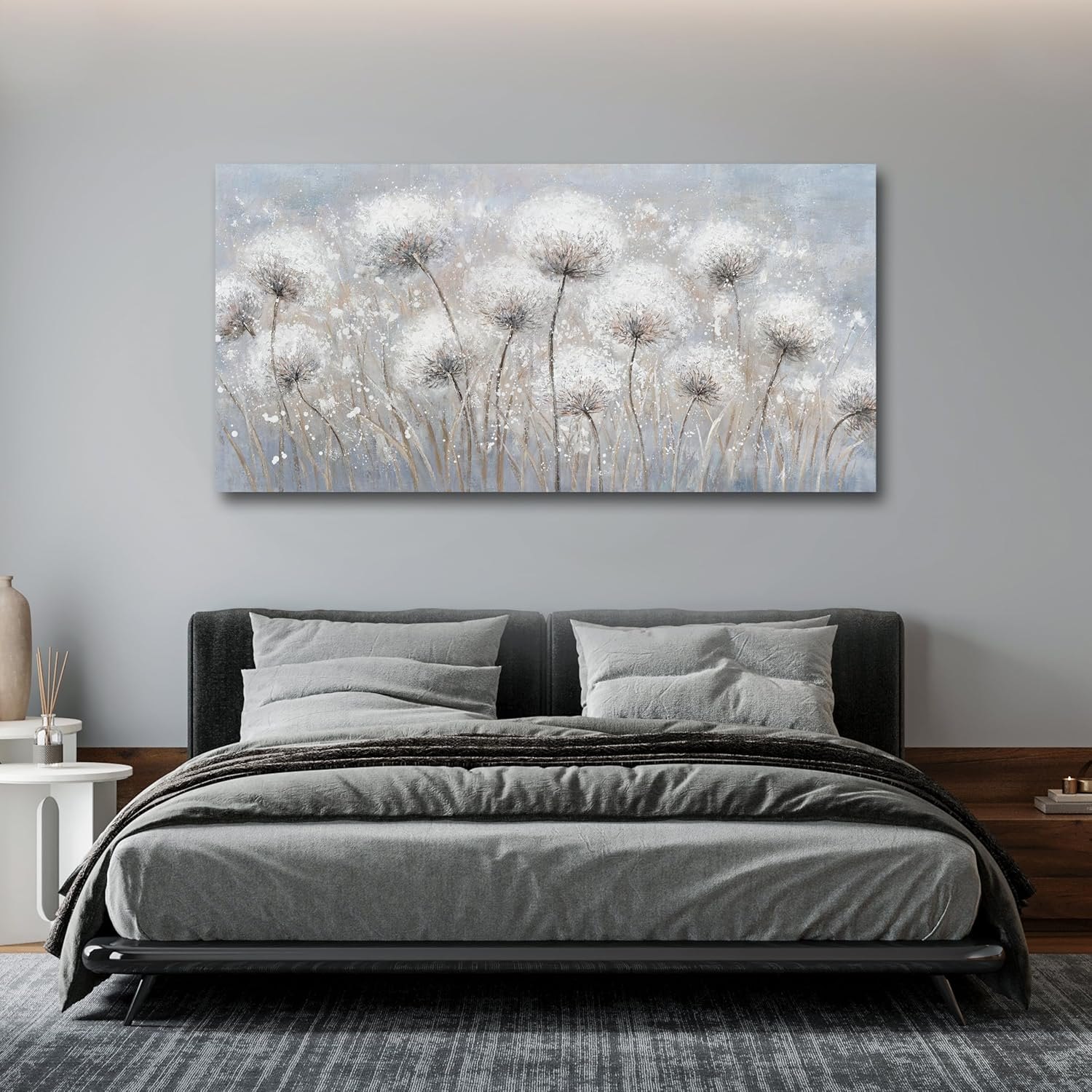Belmrxne Floral Canvas Wall Art White Wall Decor Aesthetic Artwork Dandelion Canvas Painting for Living Room Bedroom Dining Room Office Home Decor 20x40 inch 20"x40" White and Grey — photo 4
