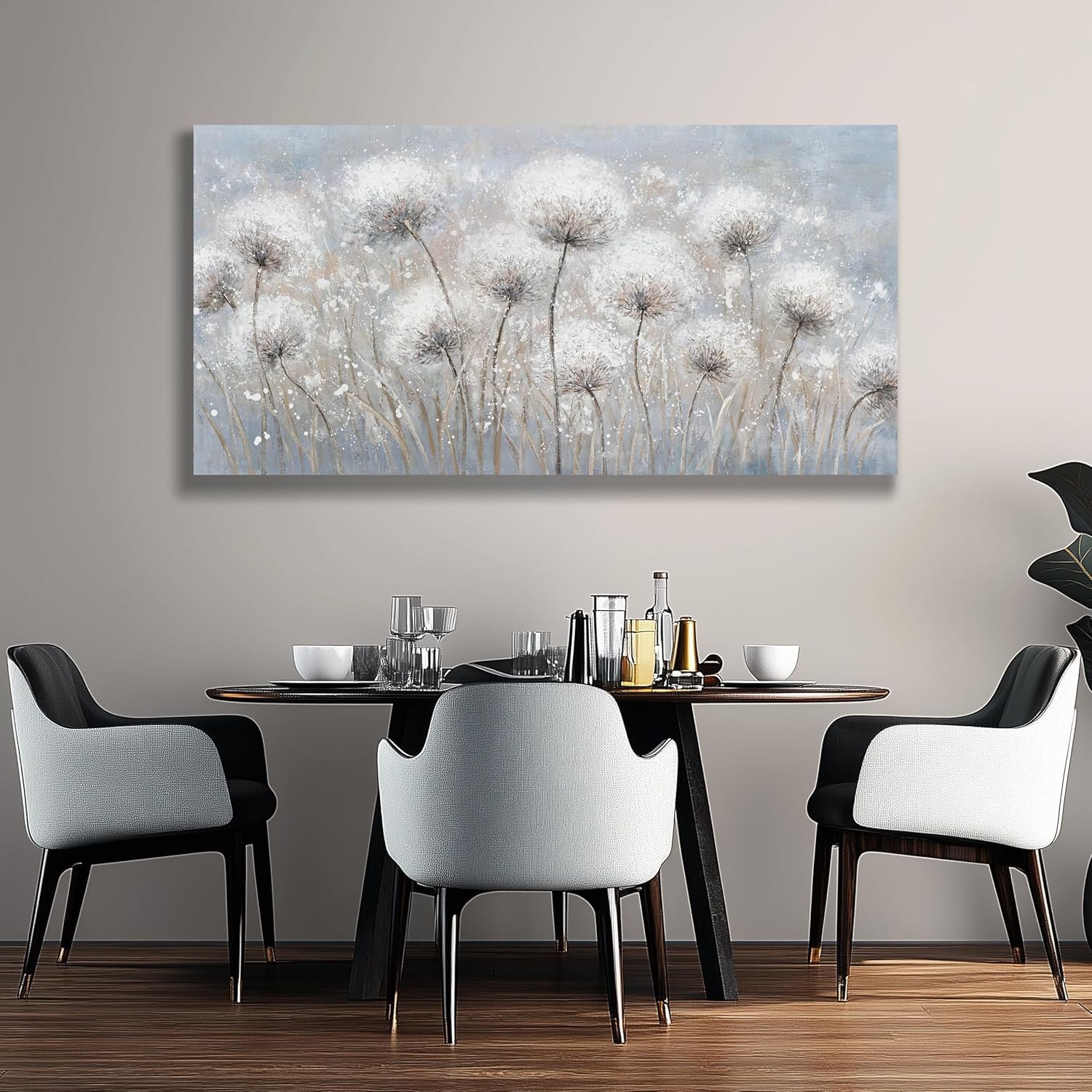 Belmrxne Floral Canvas Wall Art White Wall Decor Aesthetic Artwork Dandelion Canvas Painting for Living Room Bedroom Dining Room Office Home Decor 20x40 inch 20"x40" White and Grey — photo 6