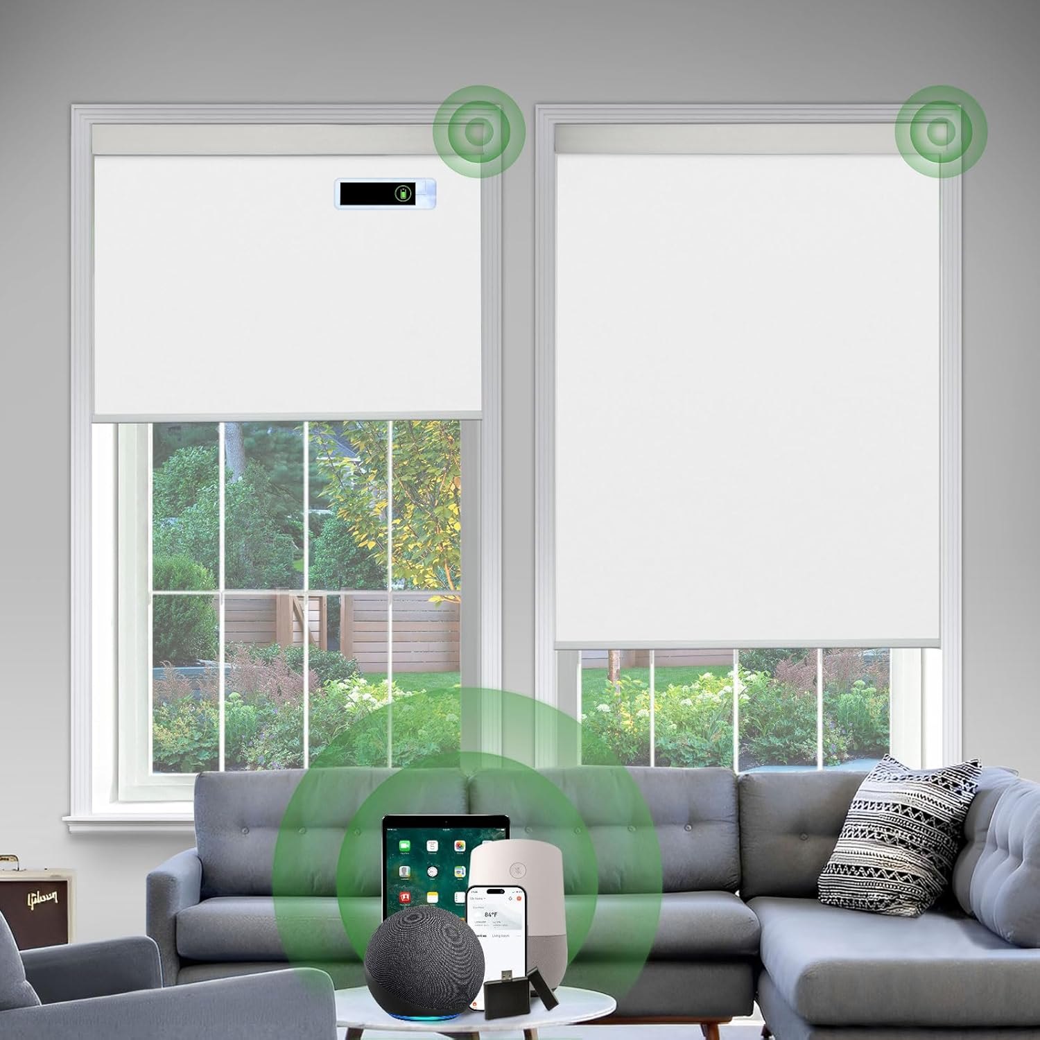 Motorized Blinds with Remote, Blackout Cooling Automatic Shades with Solar Panel Cordless Smart Blinds for Windows, Custom Electric Blinds Horizontal Roller Shades,White,36" W X 72" H Ra-white-rechargeable 36"W x 72"H
