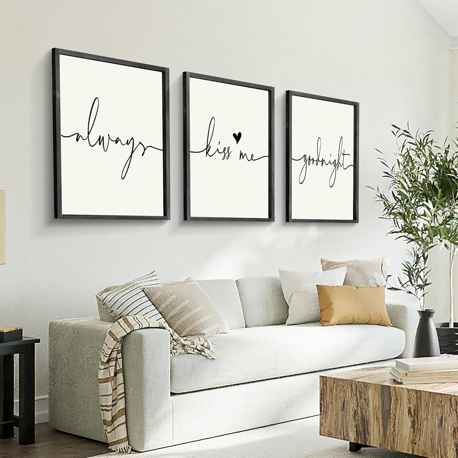 Set of 3 Framed Always Kiss Me Goodnight Sign 11"x14" Living Room Wall Decor for Farmhouse Rustic Home Wall Art Wood Signs 11"x14" Black — photo 2